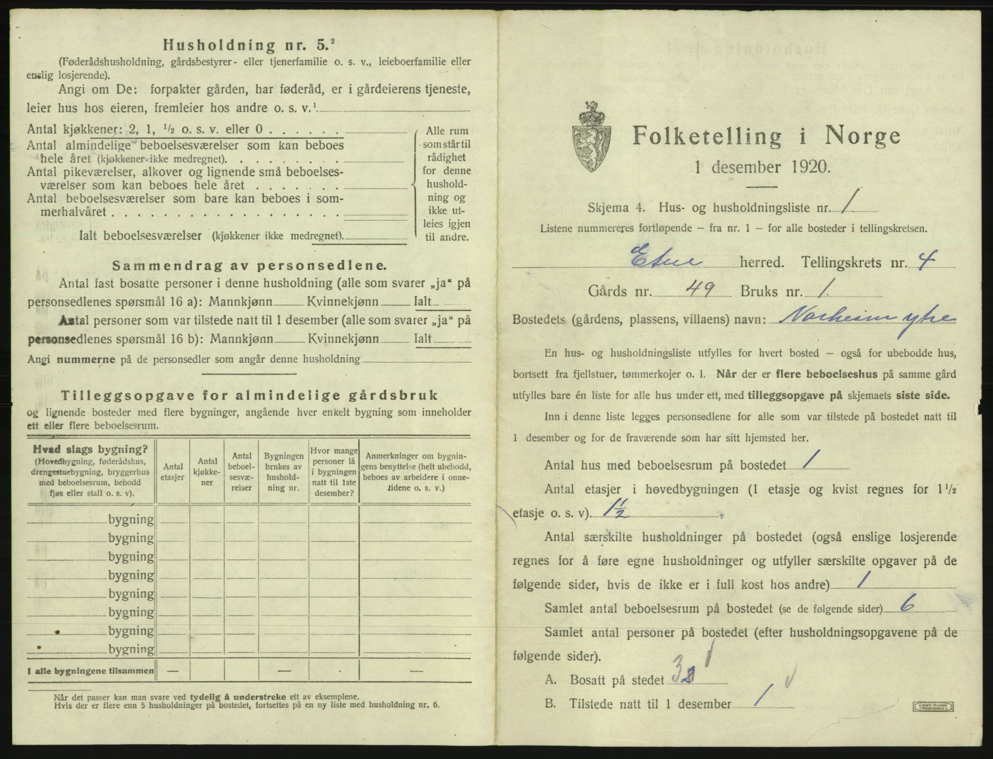 SAB, 1920 census for Etne, 1920, p. 266