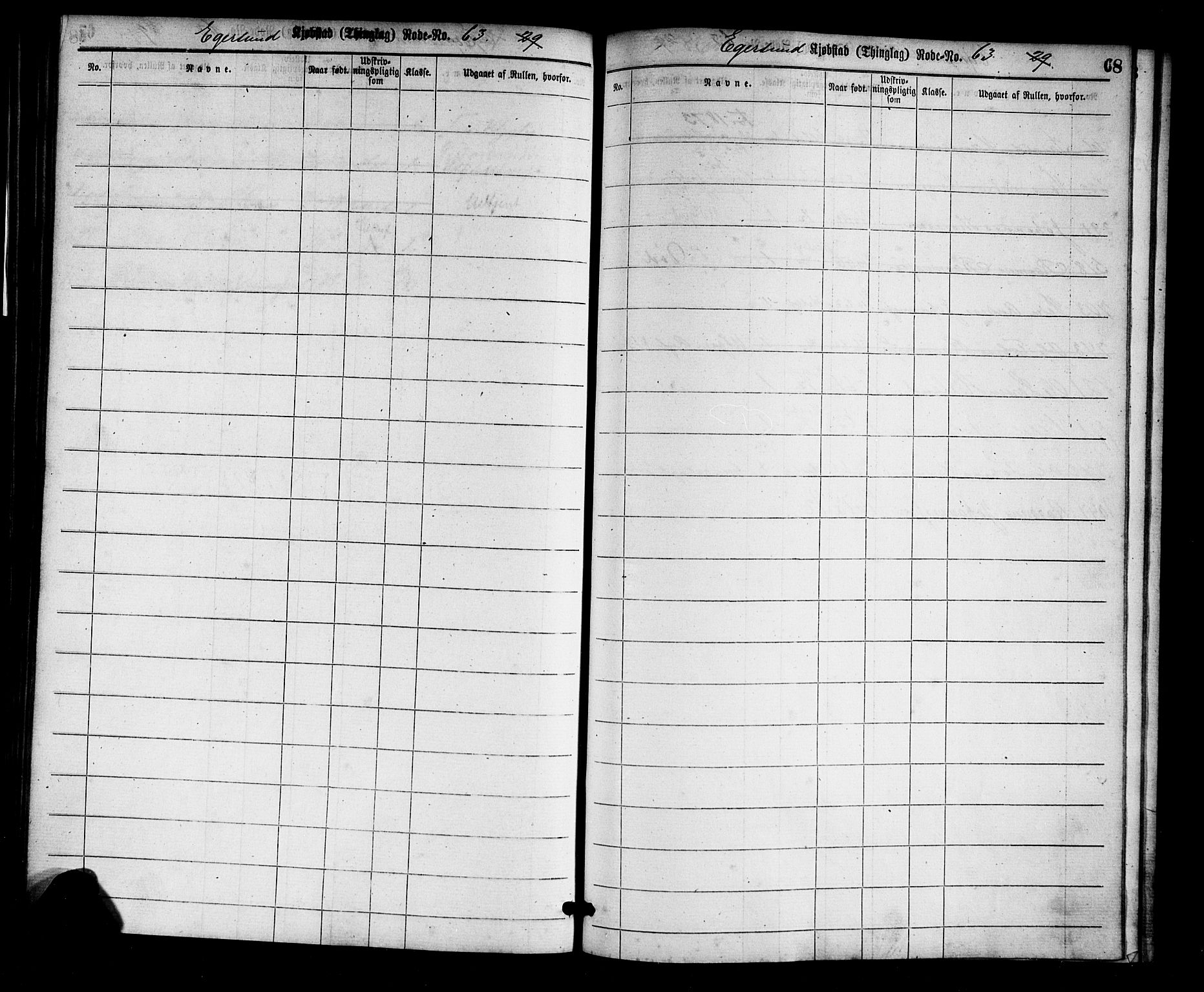 Egersund mønstringskrets, AV/SAK-2031-0019/F/Ff/L0001: Utskrivningsregisterrulle, nr som i hovedrulle, O-8, 1860-1900, p. 70