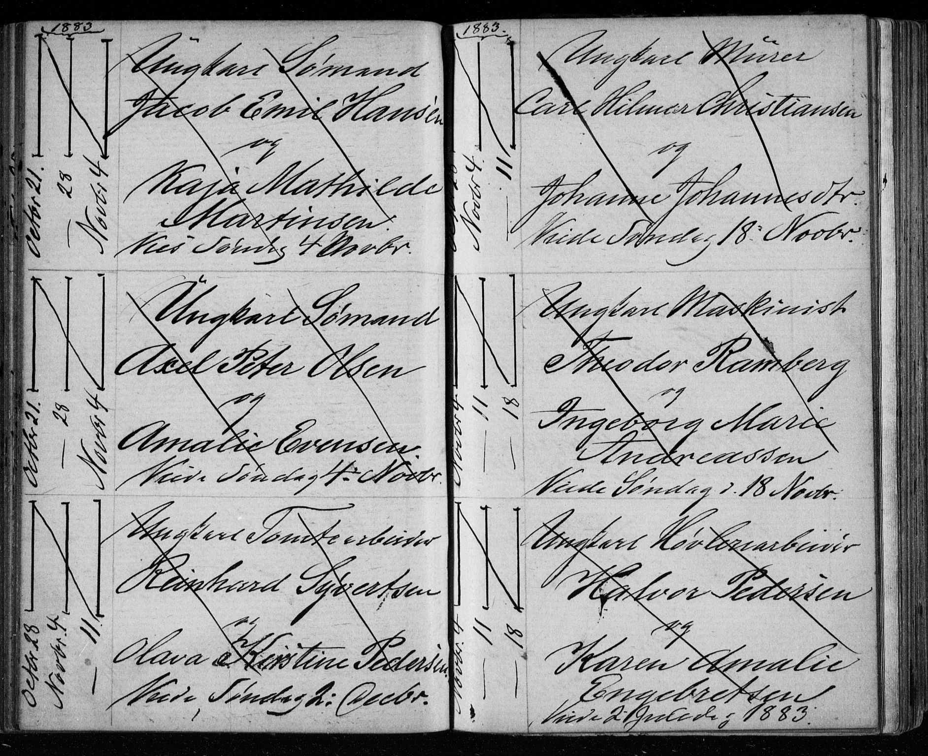 Bragernes kirkebøker, AV/SAKO-A-6/H/Ha/L0006: Banns register no. 6, 1873-1896