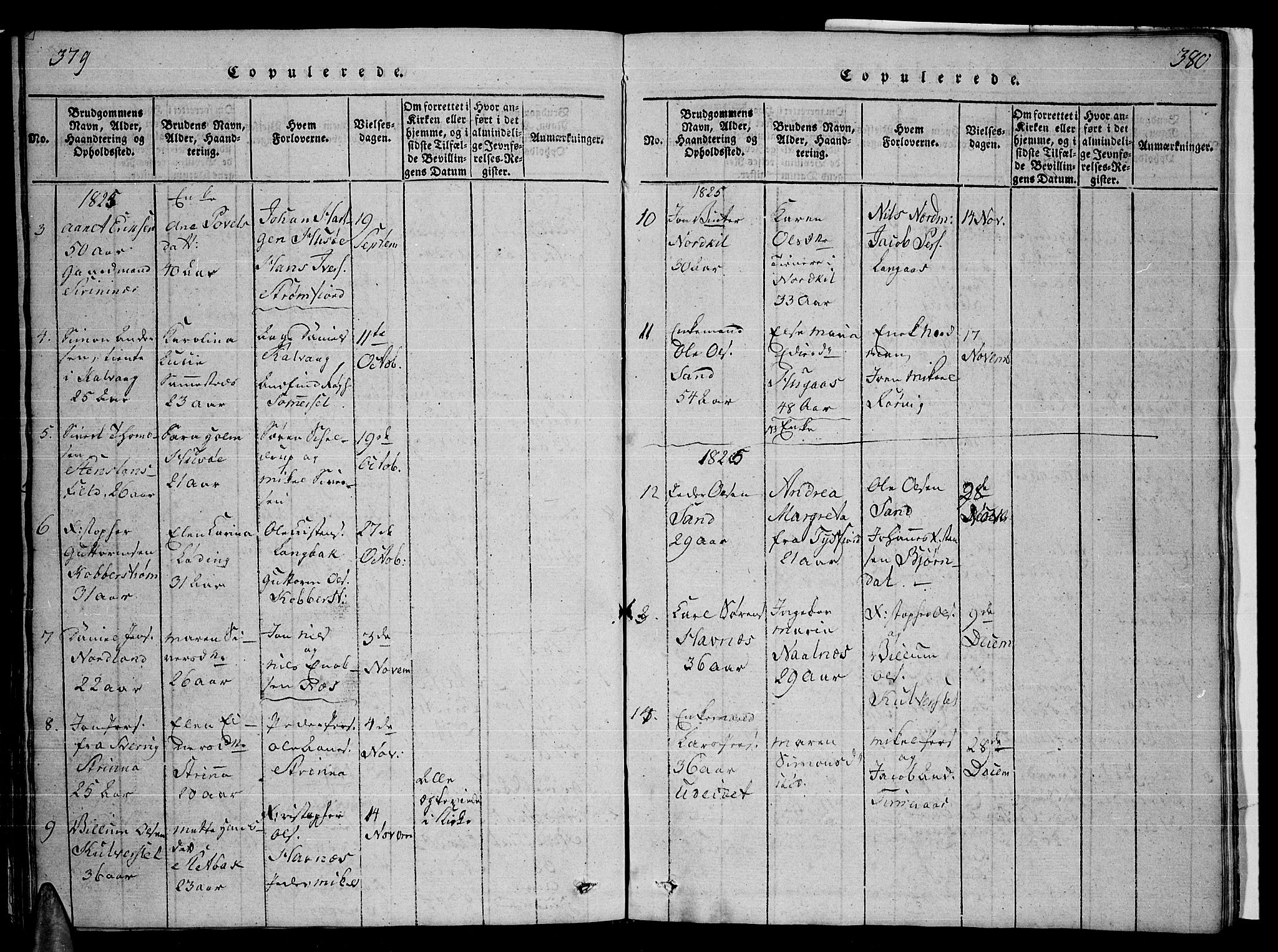 Ministerialprotokoller, klokkerbøker og fødselsregistre - Nordland, AV/SAT-A-1459/859/L0855: Parish register (copy) no. 859C01, 1821-1839, p. 379-380