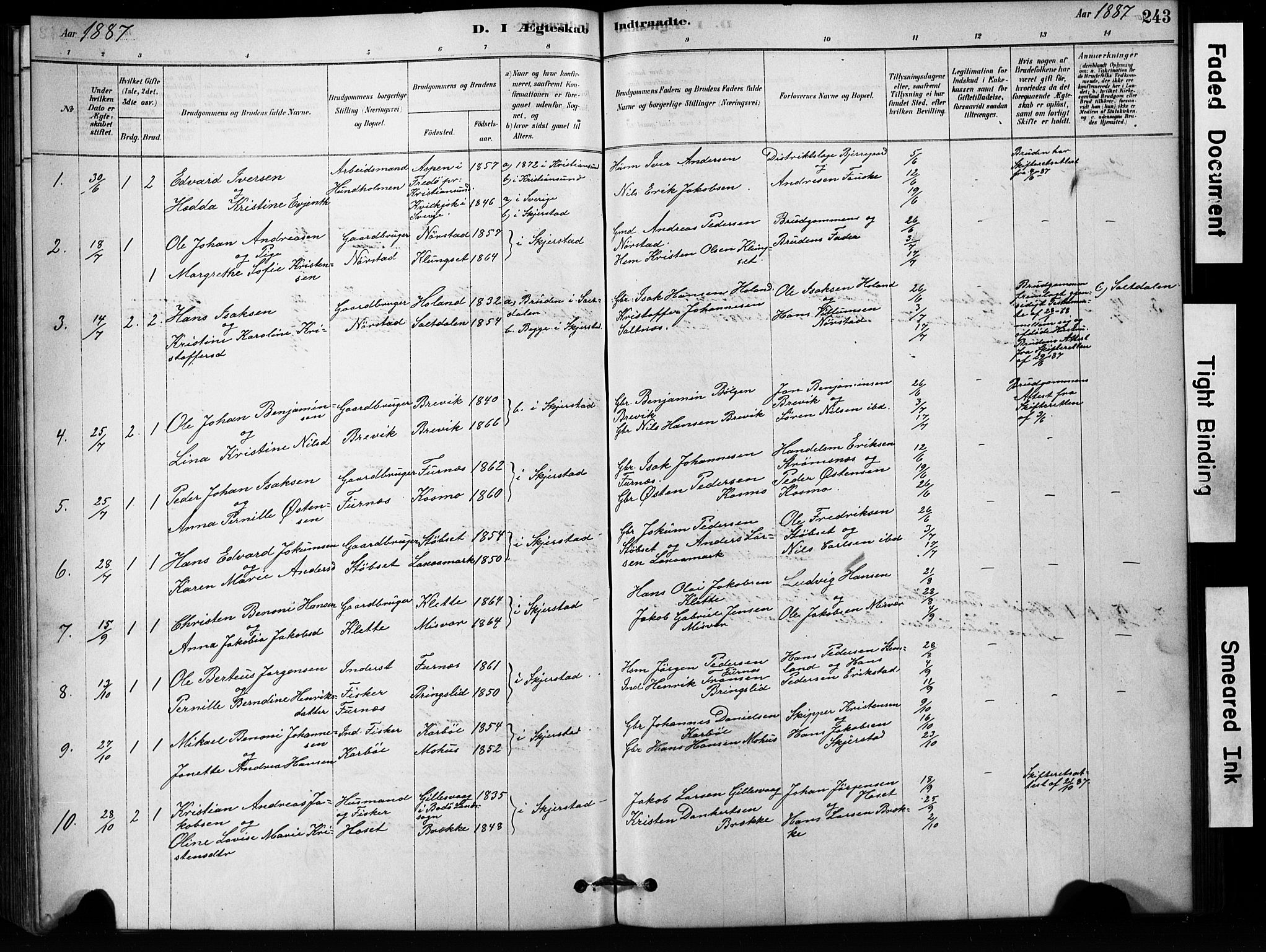Ministerialprotokoller, klokkerbøker og fødselsregistre - Nordland, SAT/A-1459/852/L0754: Parish register (copy) no. 852C05, 1878-1894, p. 243