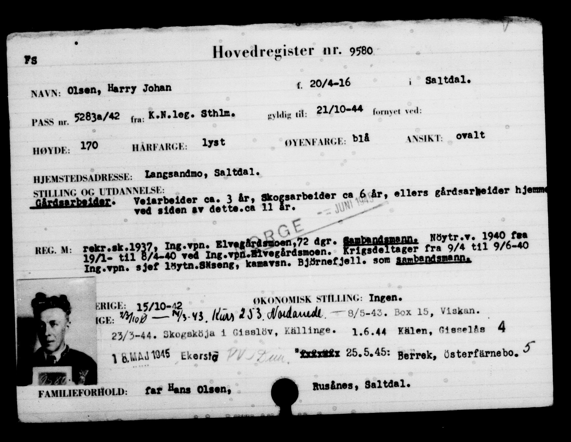 Utenriksstasjonene, Legasjonen i Stockholm, Flyktningkontoret, AV/RA-S-6753/V/Va/L0006: Kjesäterkartoteket, flyktninger med registreringsnr. 9400-12711, 1940-1945, p. 199