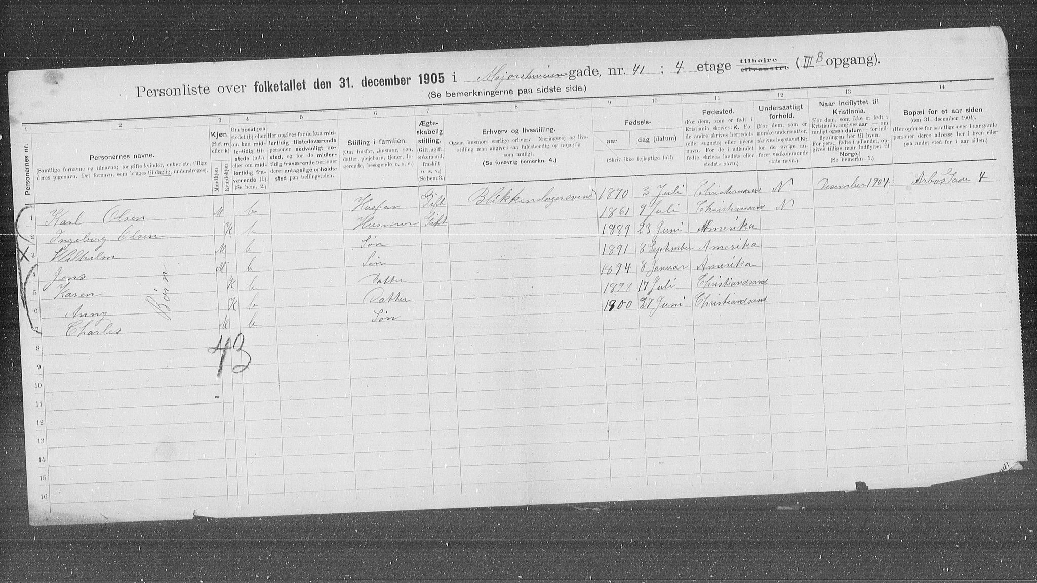 OBA, Municipal Census 1905 for Kristiania, 1905, p. 31489