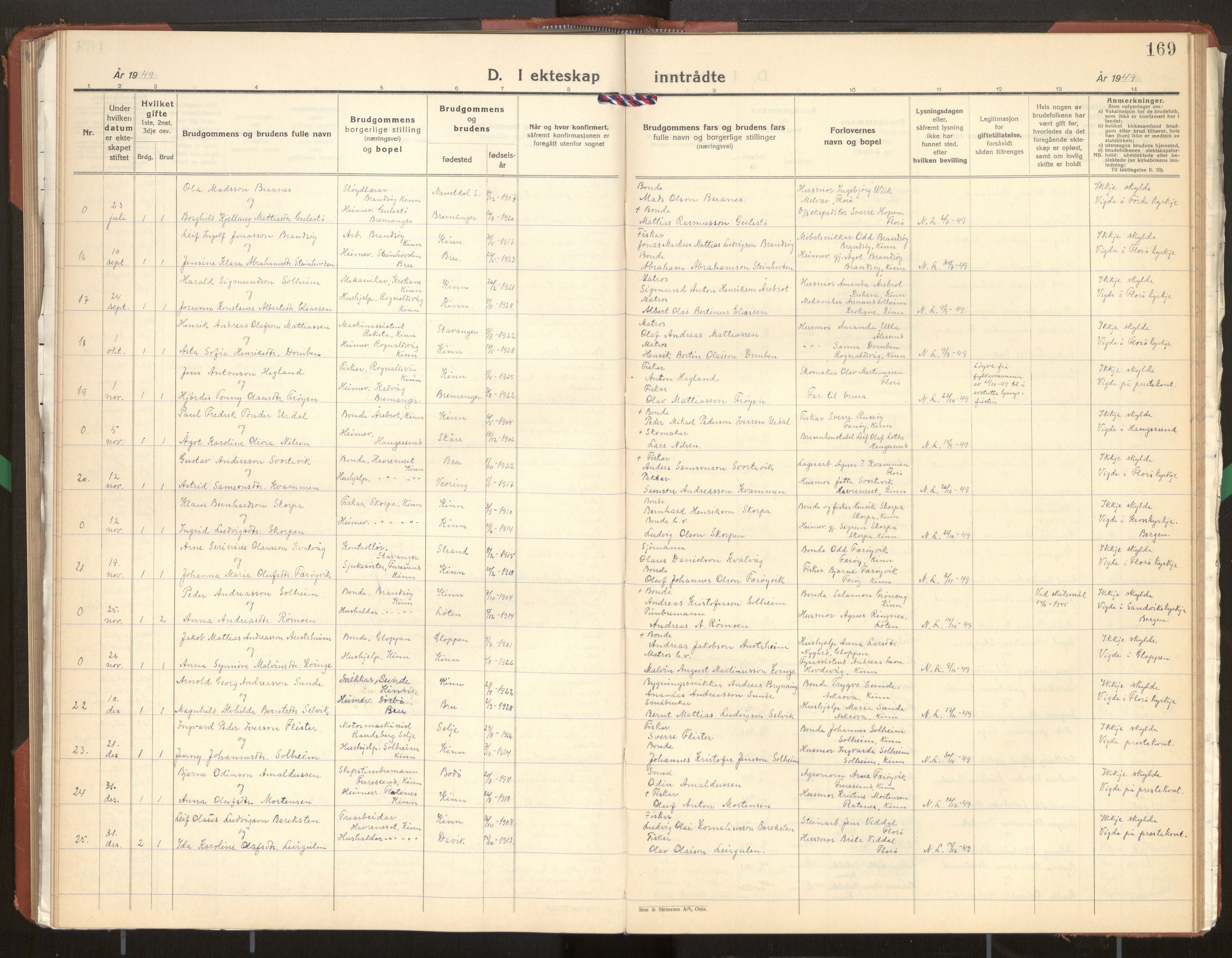 Kinn sokneprestembete, AV/SAB-A-80801/H/Hab/Haba/L0003: Parish register (copy) no. A 3, 1939-1960, p. 169