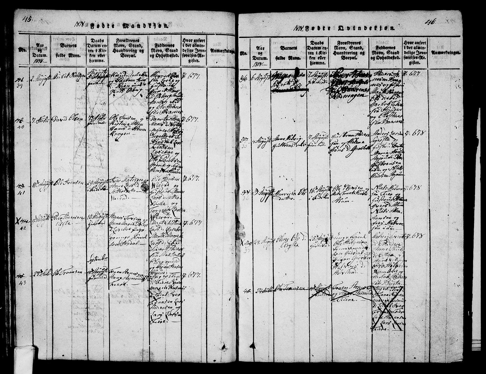 Hedrum kirkebøker, AV/SAKO-A-344/G/Ga/L0003: Parish register (copy) no. I 3, 1817-1835, p. 45-46