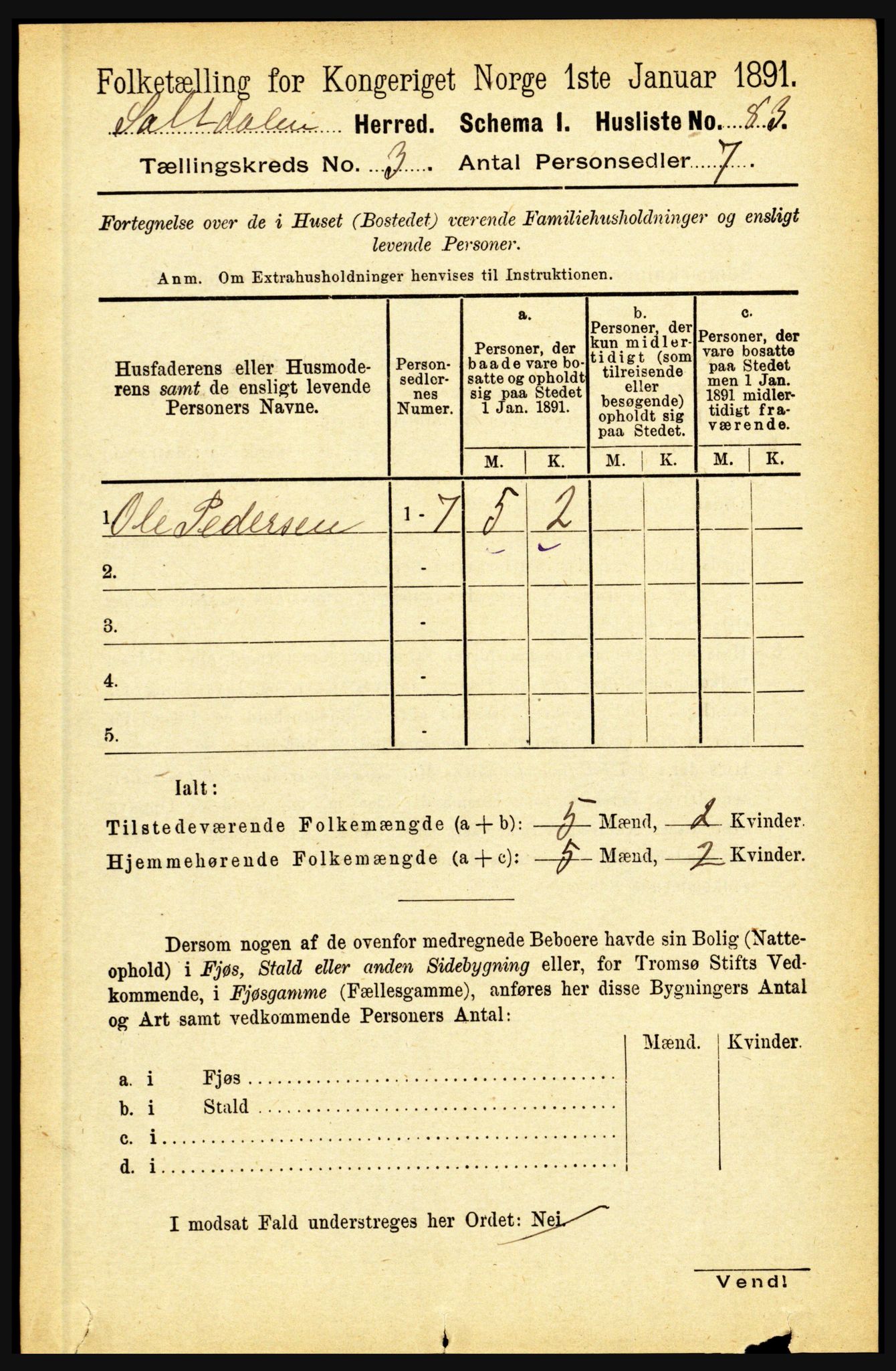 RA, 1891 census for 1840 Saltdal, 1891, p. 1653