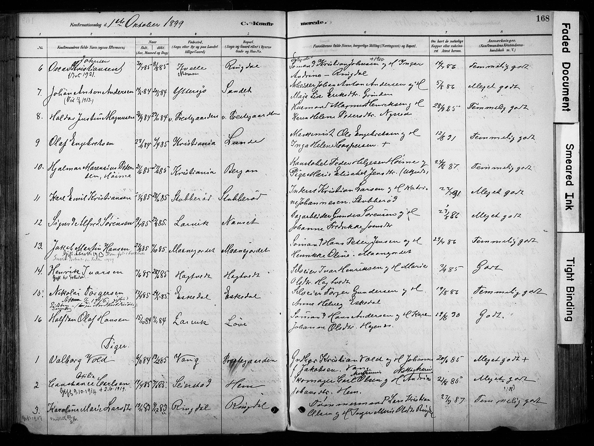 Hedrum kirkebøker, AV/SAKO-A-344/F/Fa/L0009: Parish register (official) no. I 9, 1881-1903, p. 168