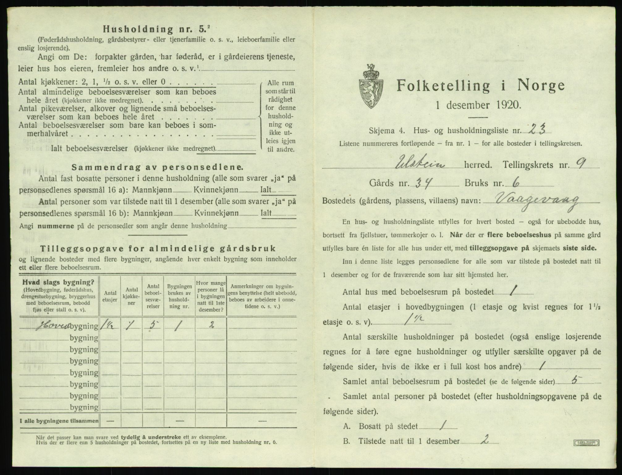 SAT, 1920 census for Ulstein, 1920, p. 652