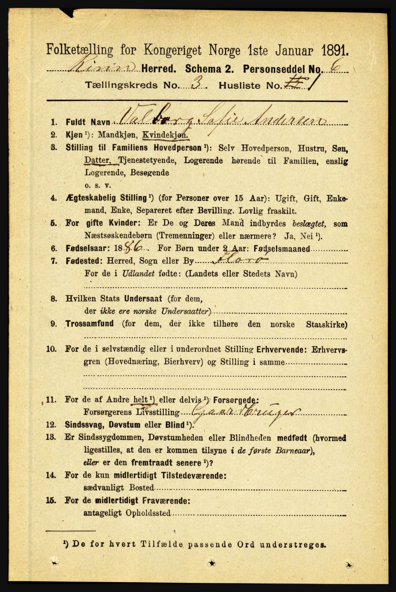 RA, 1891 census for 1437 Kinn, 1891, p. 938