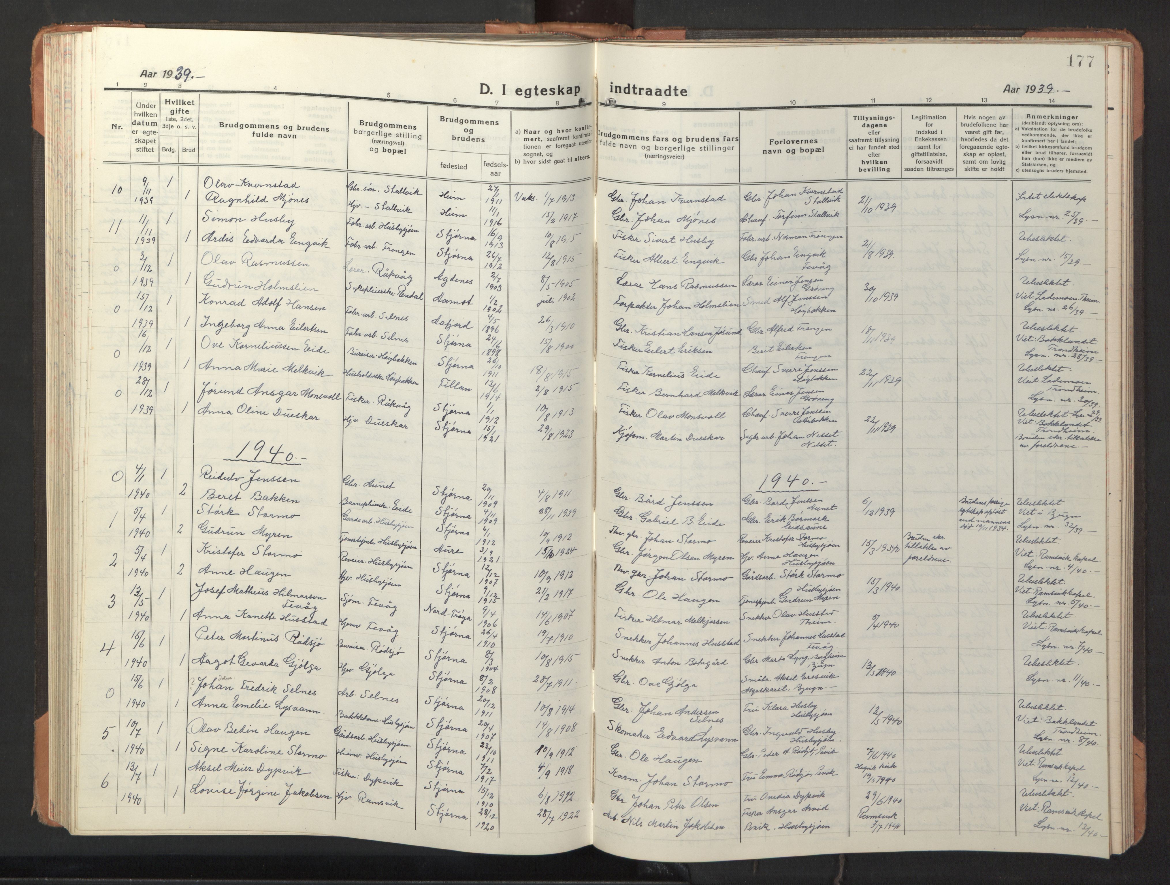 Ministerialprotokoller, klokkerbøker og fødselsregistre - Sør-Trøndelag, SAT/A-1456/653/L0658: Parish register (copy) no. 653C02, 1919-1947, p. 177