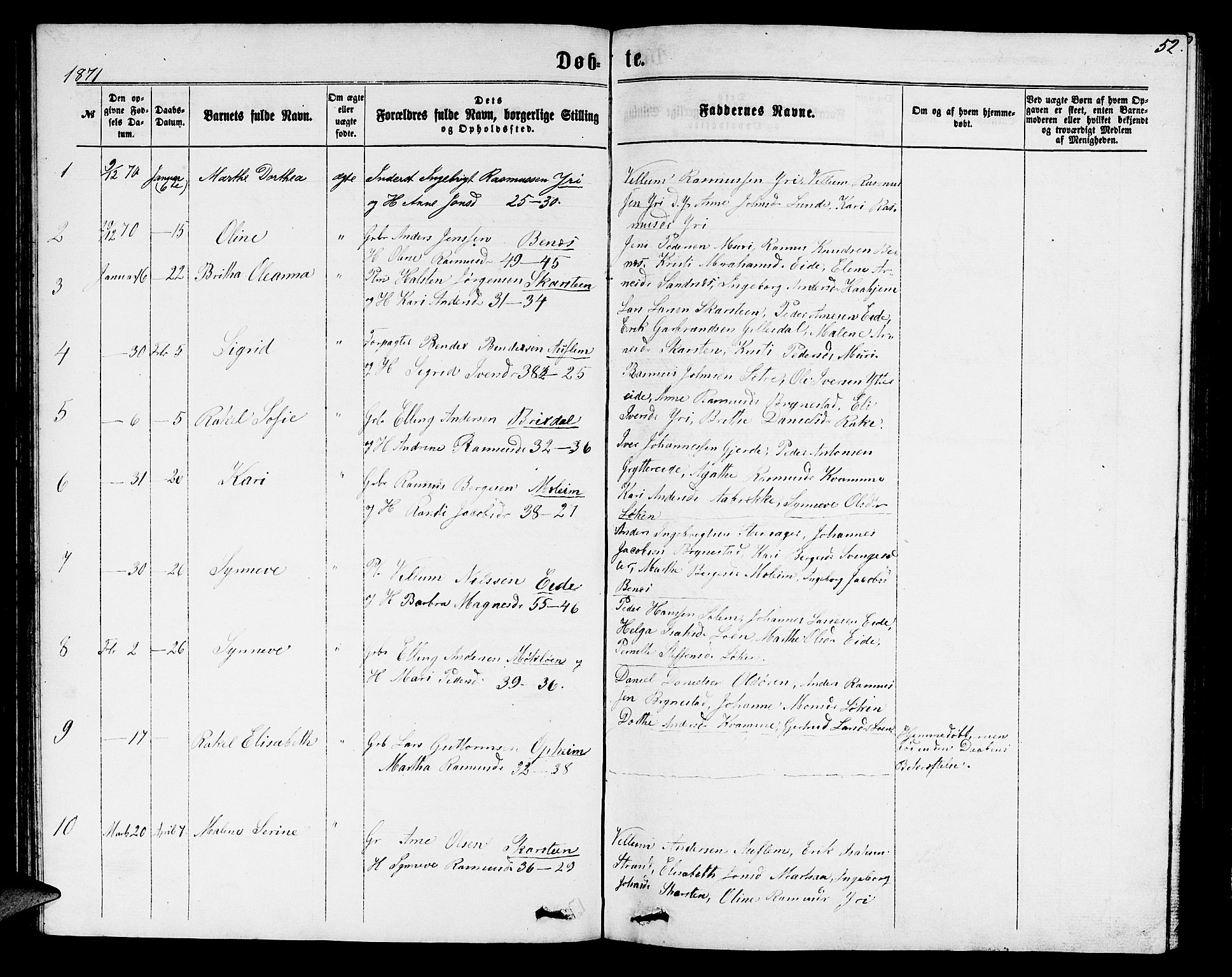 Innvik sokneprestembete, SAB/A-80501: Parish register (copy) no. B 2, 1864-1885, p. 52