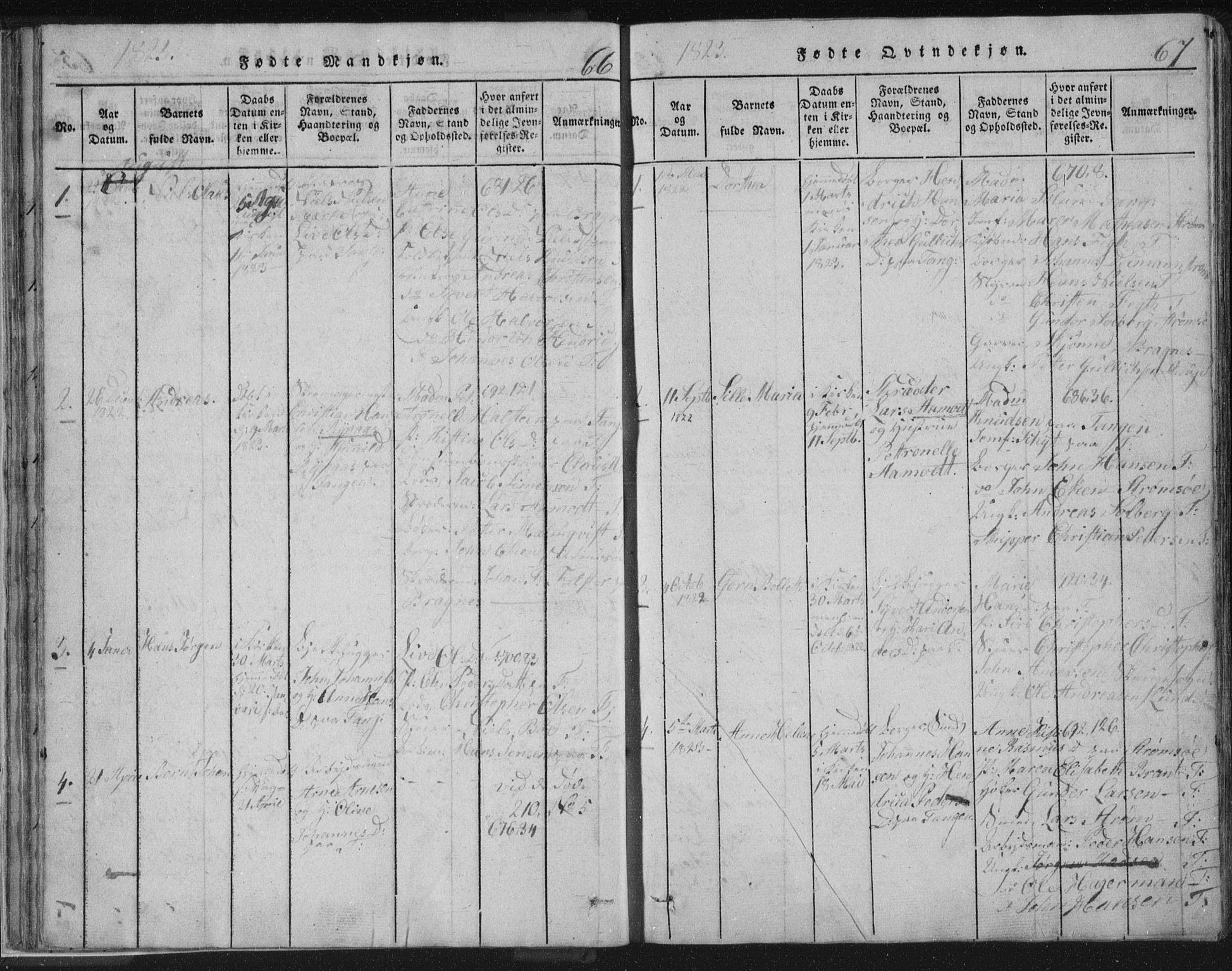 Strømsø kirkebøker, AV/SAKO-A-246/F/Fb/L0004: Parish register (official) no. II 4, 1814-1843, p. 66-67