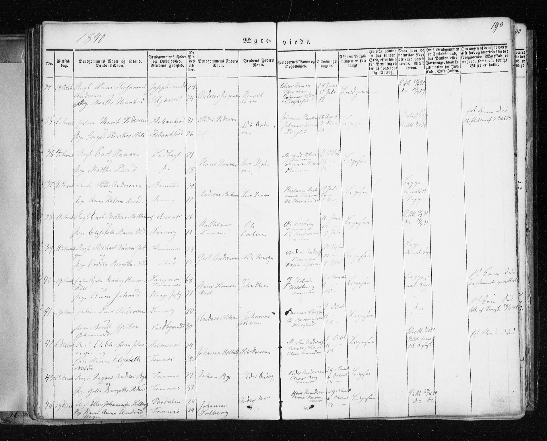 Tromsø sokneprestkontor/stiftsprosti/domprosti, SATØ/S-1343/G/Ga/L0009kirke: Parish register (official) no. 9, 1837-1847, p. 190