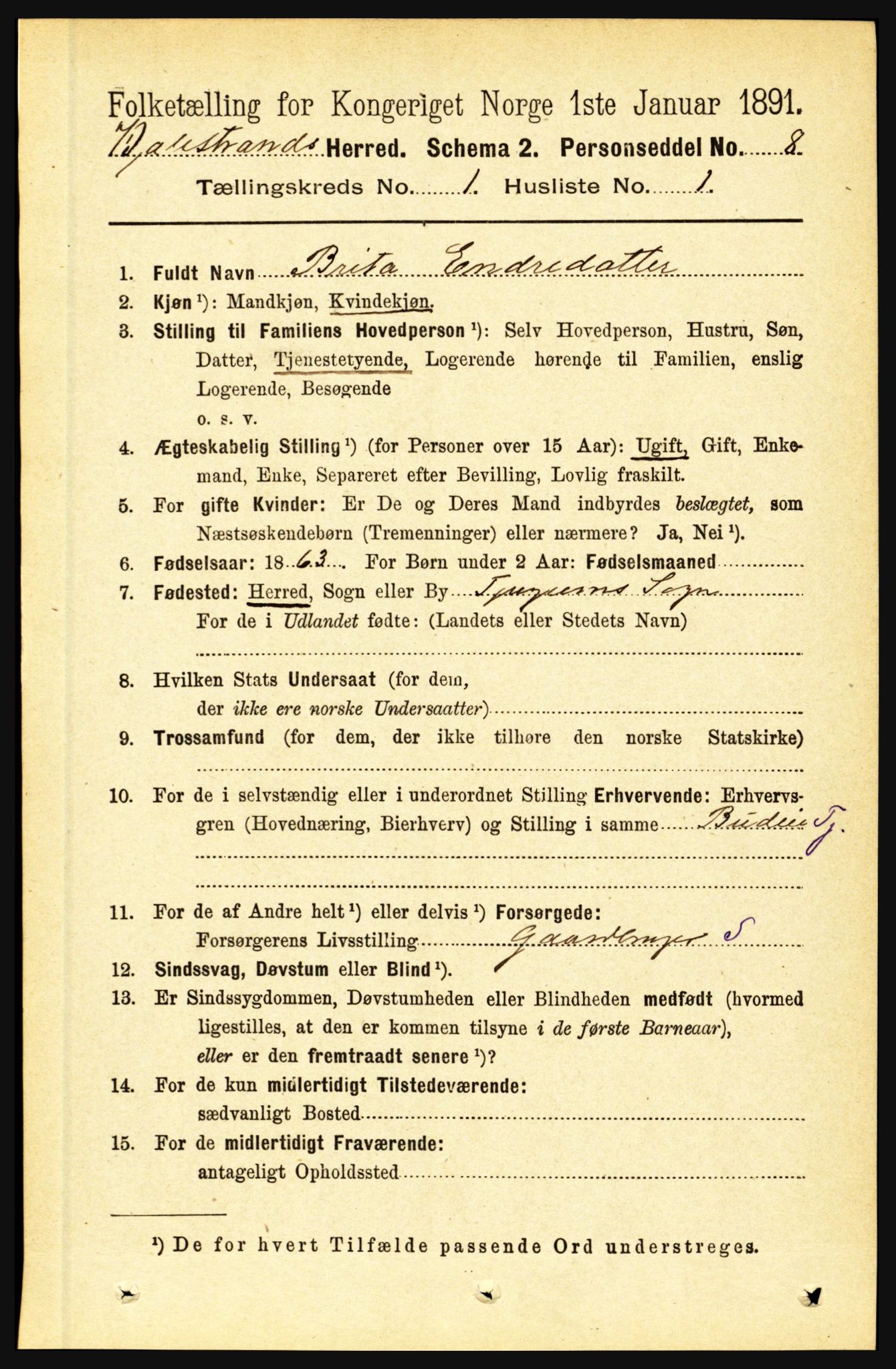 RA, 1891 census for 1418 Balestrand, 1891, p. 69