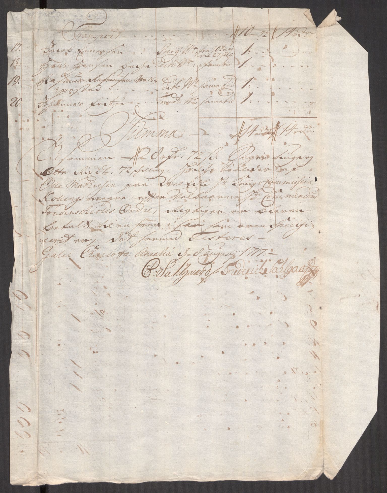 Kommanderende general (KG I) med Det norske krigsdirektorium, RA/EA-5419/E/Eb/L0001: Ruller over noen kompanier som tjenestegjorde på flåten, 1712-1721, p. 457