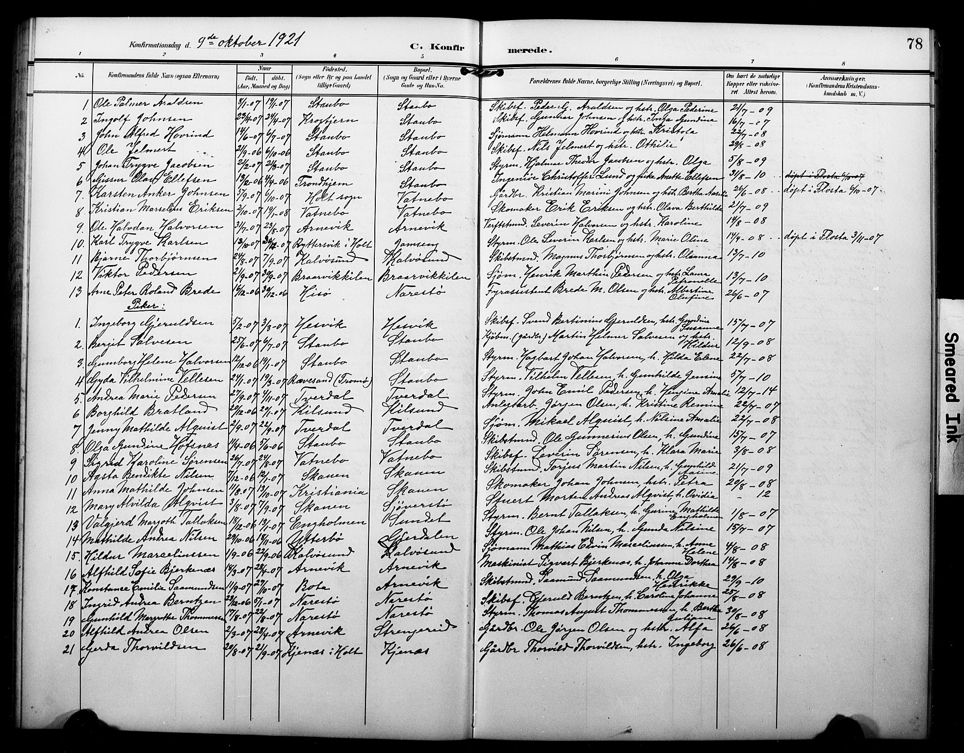 Dypvåg sokneprestkontor, AV/SAK-1111-0007/F/Fb/Fbb/L0005: Parish register (copy) no. B 5, 1905-1924, p. 78