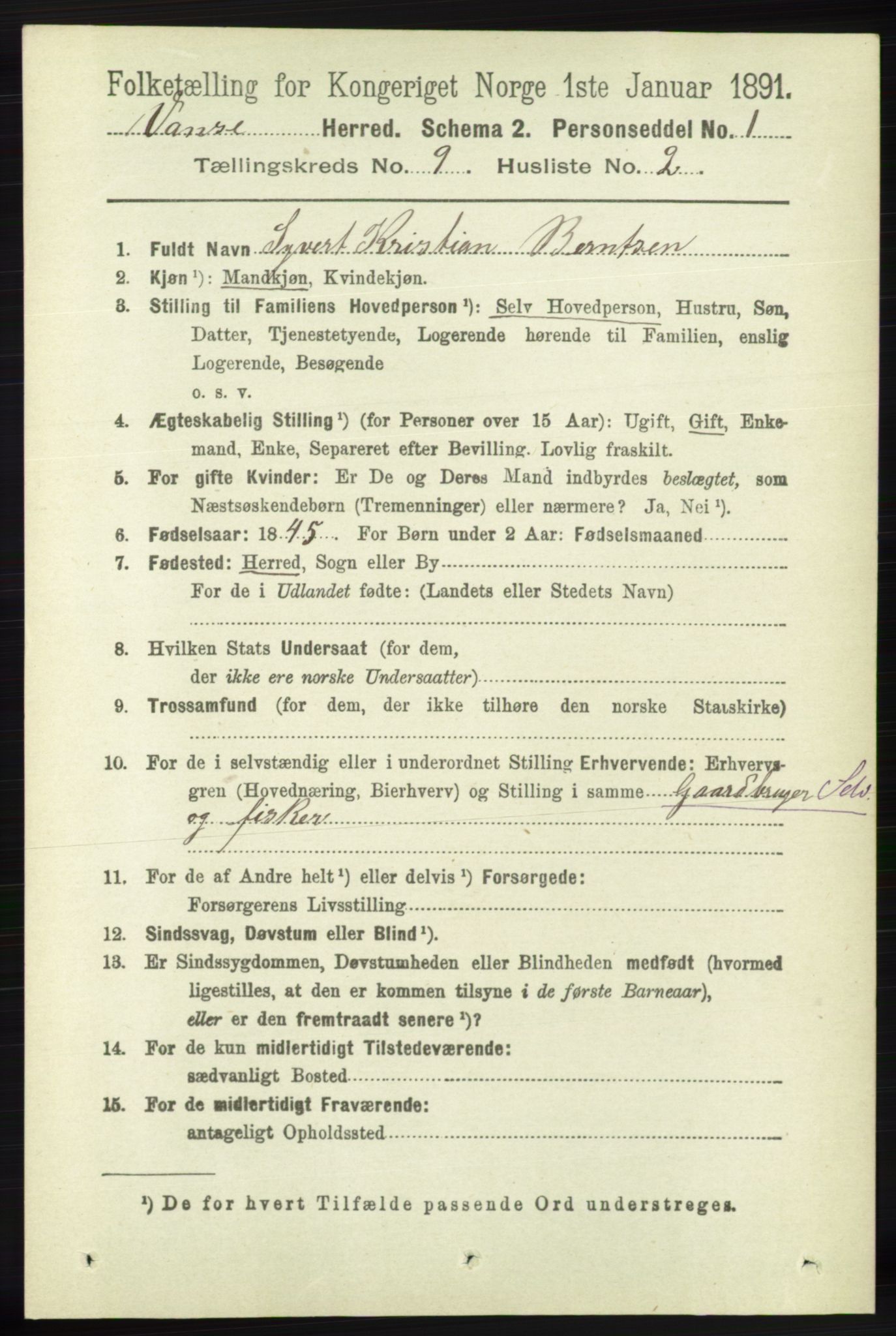 RA, 1891 census for 1041 Vanse, 1891, p. 5273