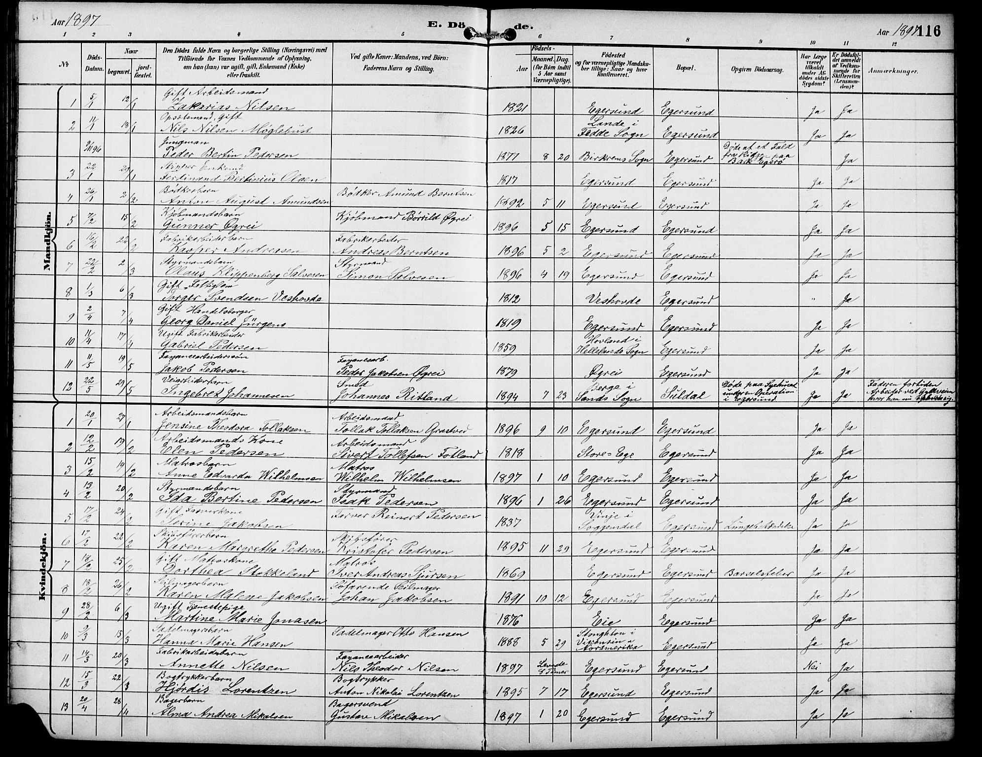 Eigersund sokneprestkontor, SAST/A-101807/S09/L0010: Parish register (copy) no. B 10, 1893-1907, p. 116