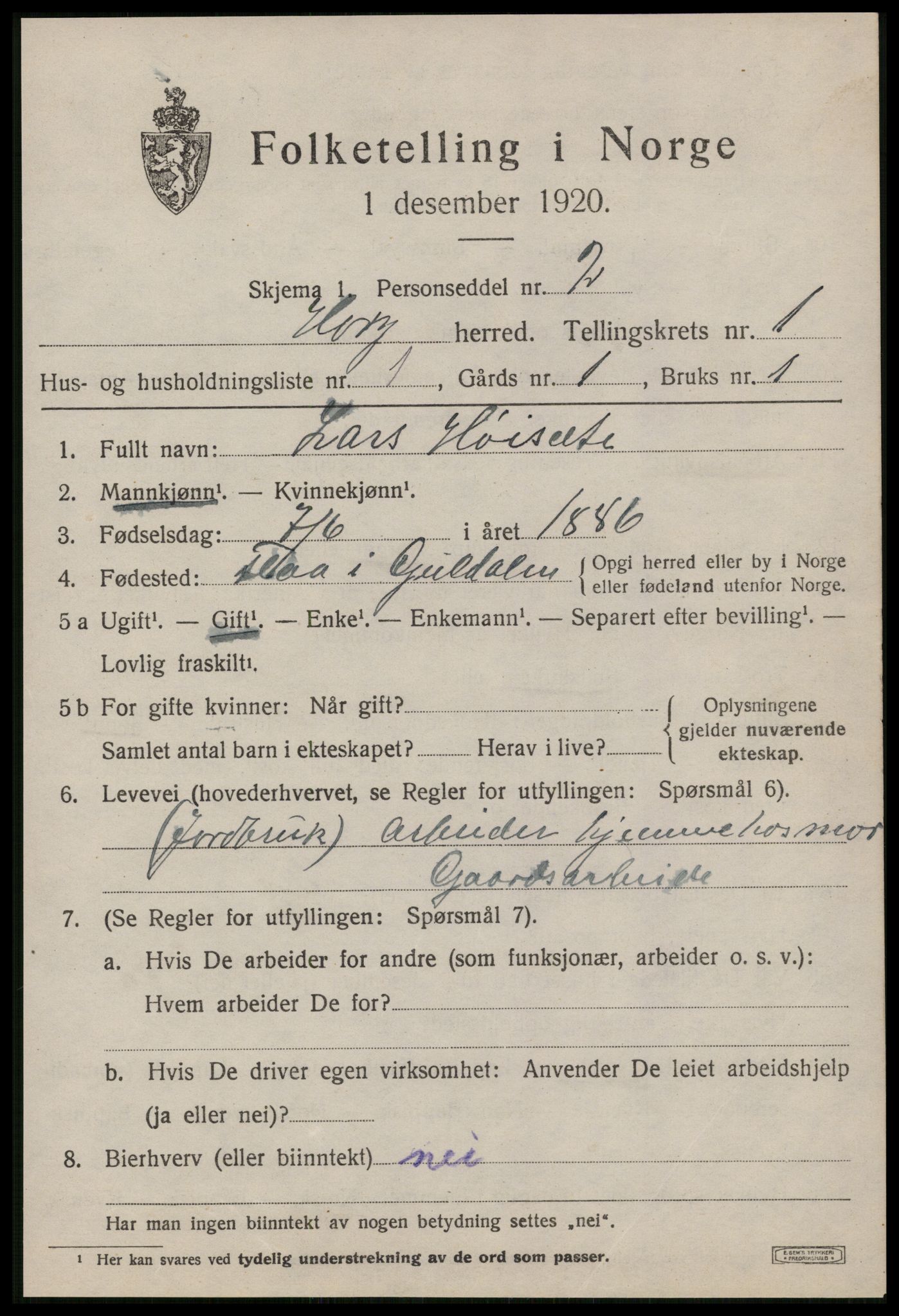 SAT, 1920 census for Horg, 1920, p. 862