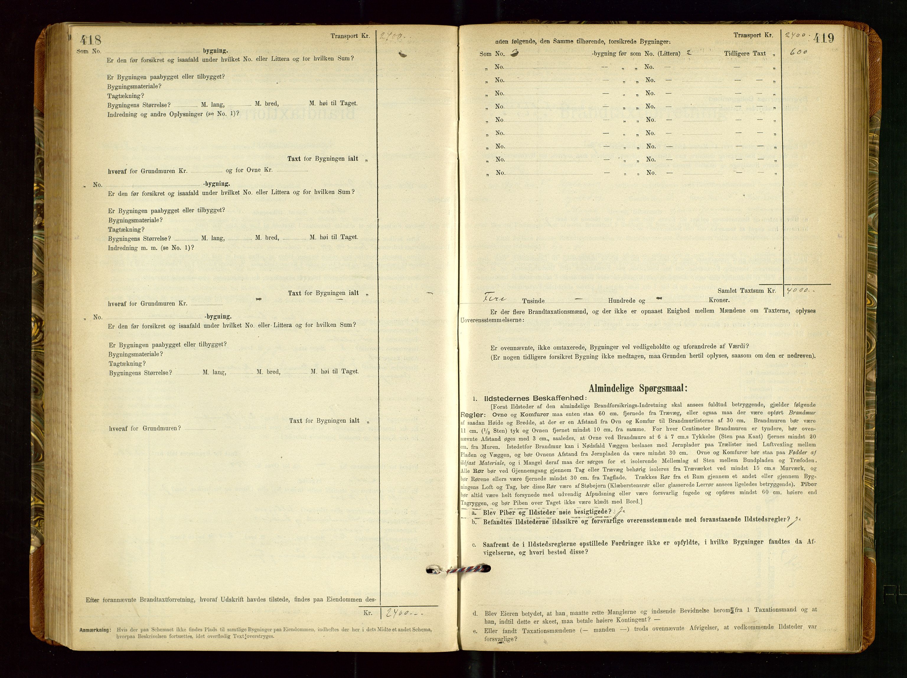 Torvestad lensmannskontor, SAST/A-100307/1/Gob/L0002: "Brandtakstprotokol for Lensmanden i Torvestad", 1900-1905, p. 418-419