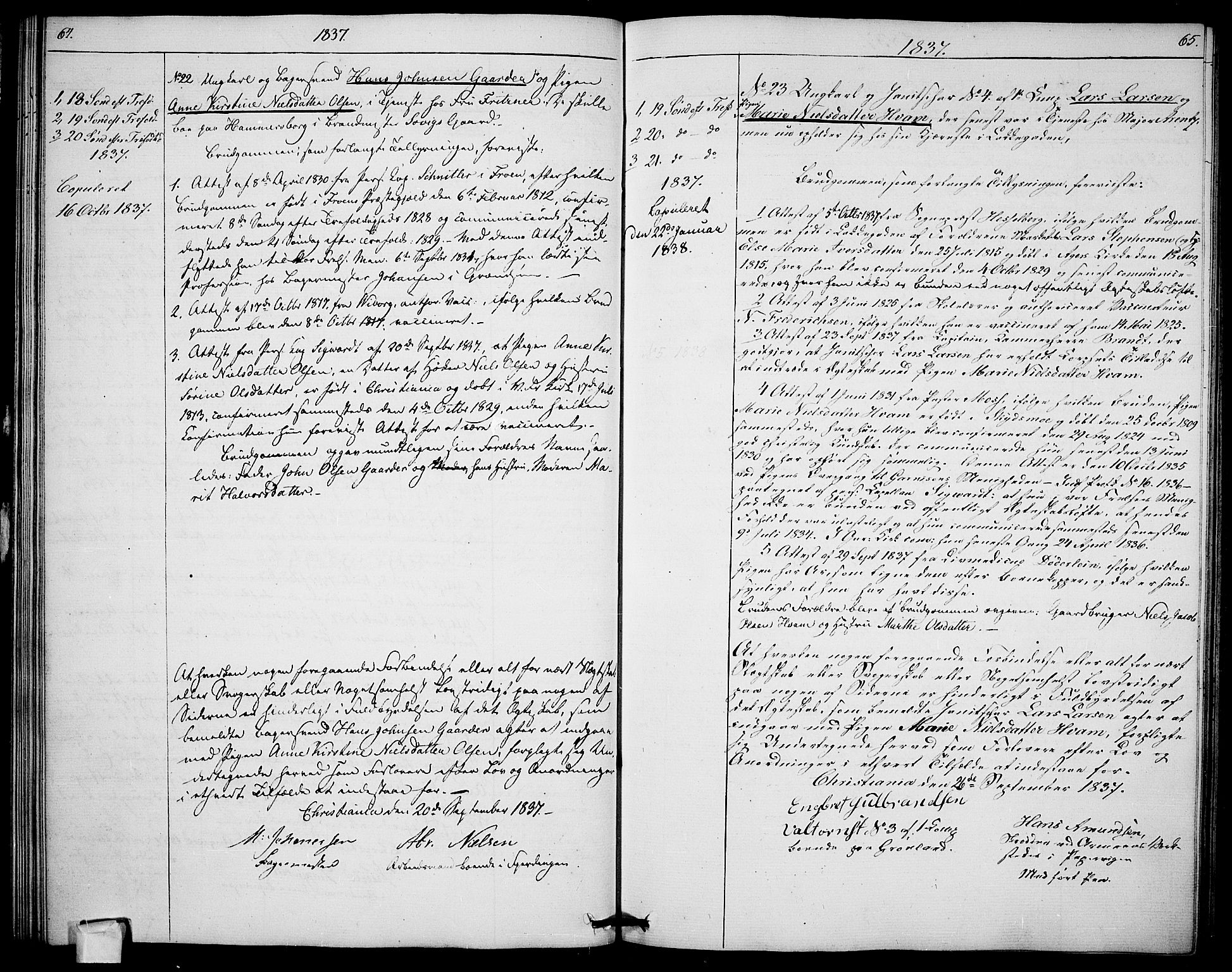Garnisonsmenigheten Kirkebøker, SAO/A-10846/H/Ha/L0003: Banns register no. I 3, 1835-1840, p. 64-65