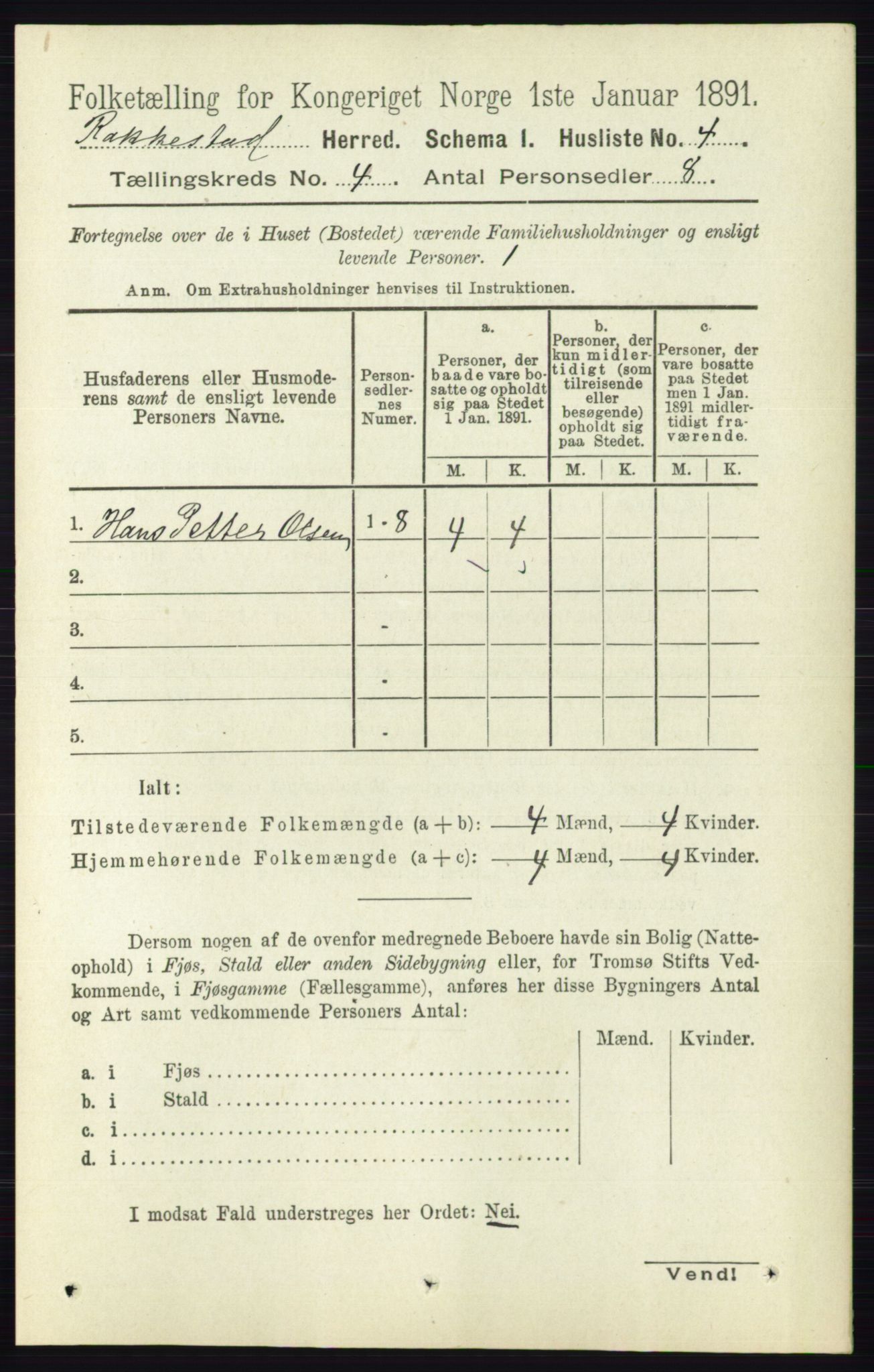 RA, 1891 census for 0128 Rakkestad, 1891, p. 1691