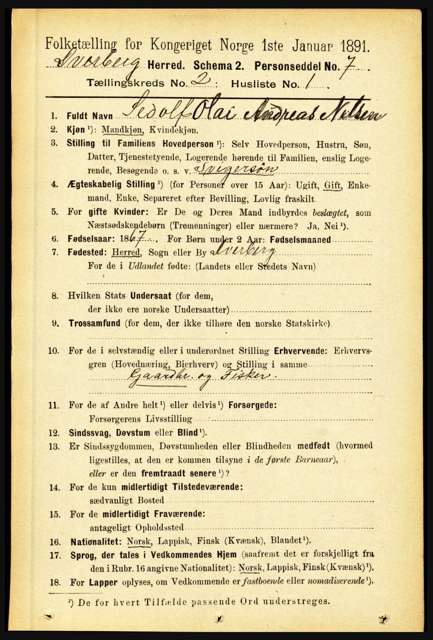 RA, 1891 census for 1872 Dverberg, 1891, p. 632