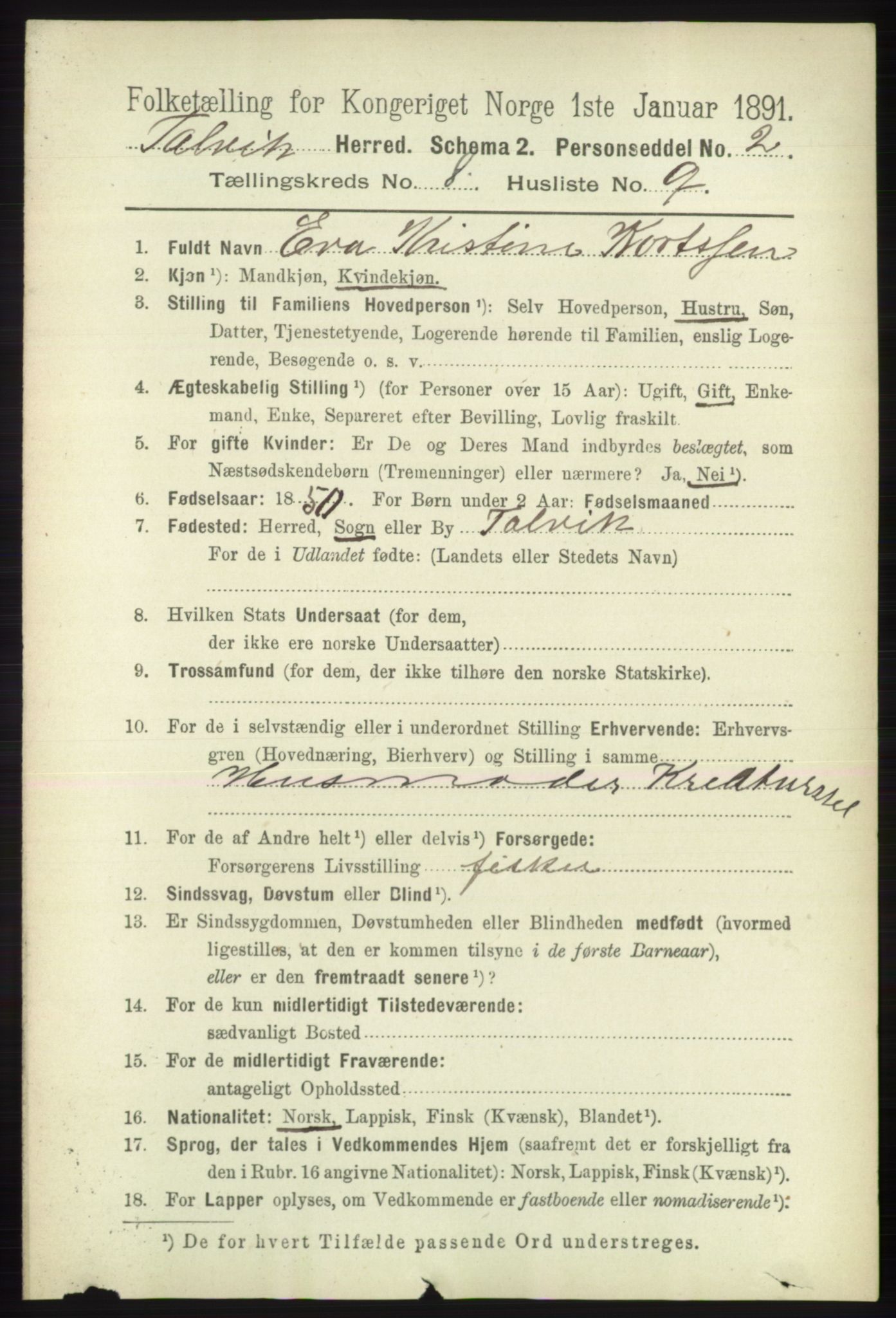 RA, 1891 census for 2013 Talvik, 1891, p. 2100