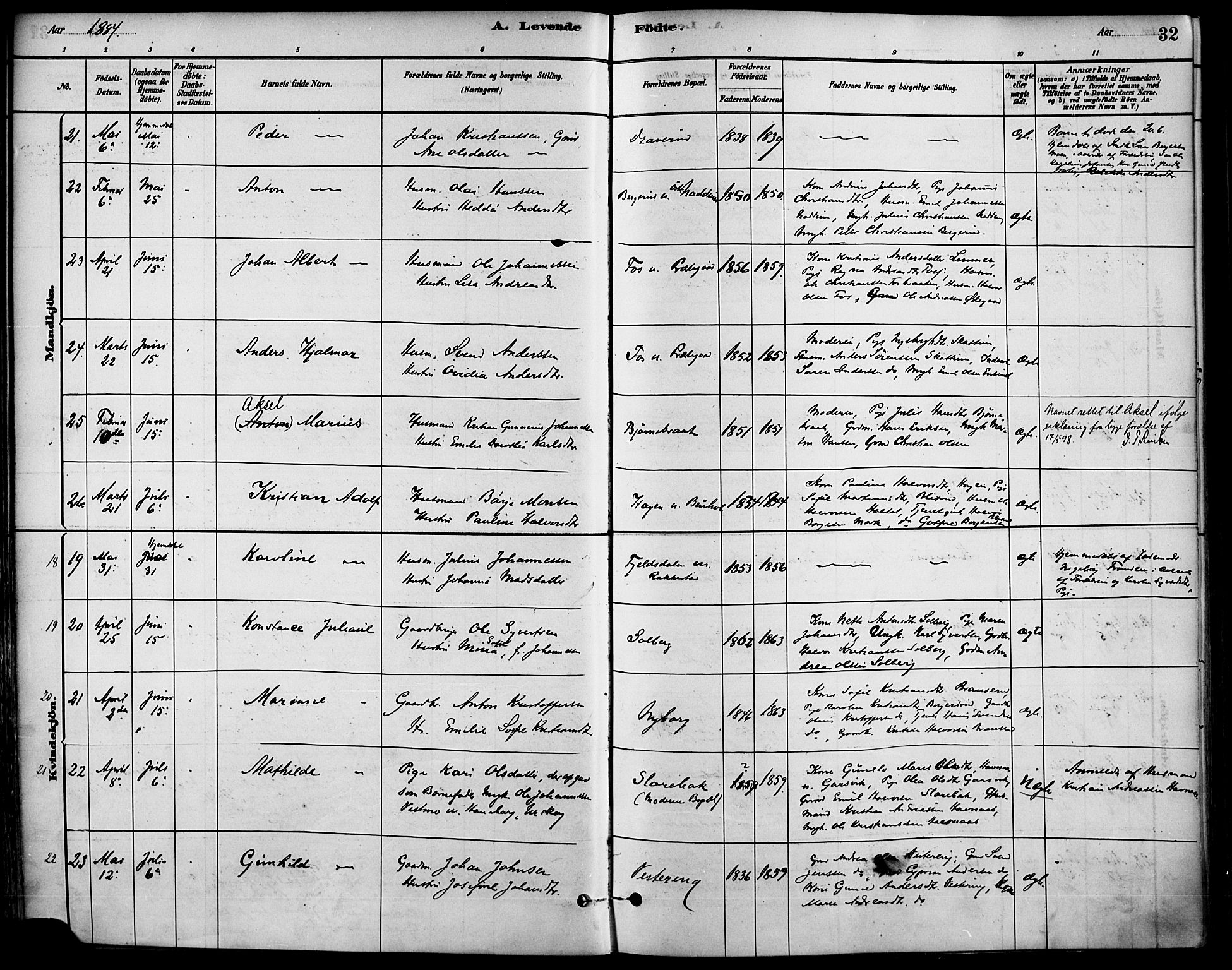 Høland prestekontor Kirkebøker, AV/SAO-A-10346a/F/Fa/L0013: Parish register (official) no. I 13, 1880-1897, p. 32