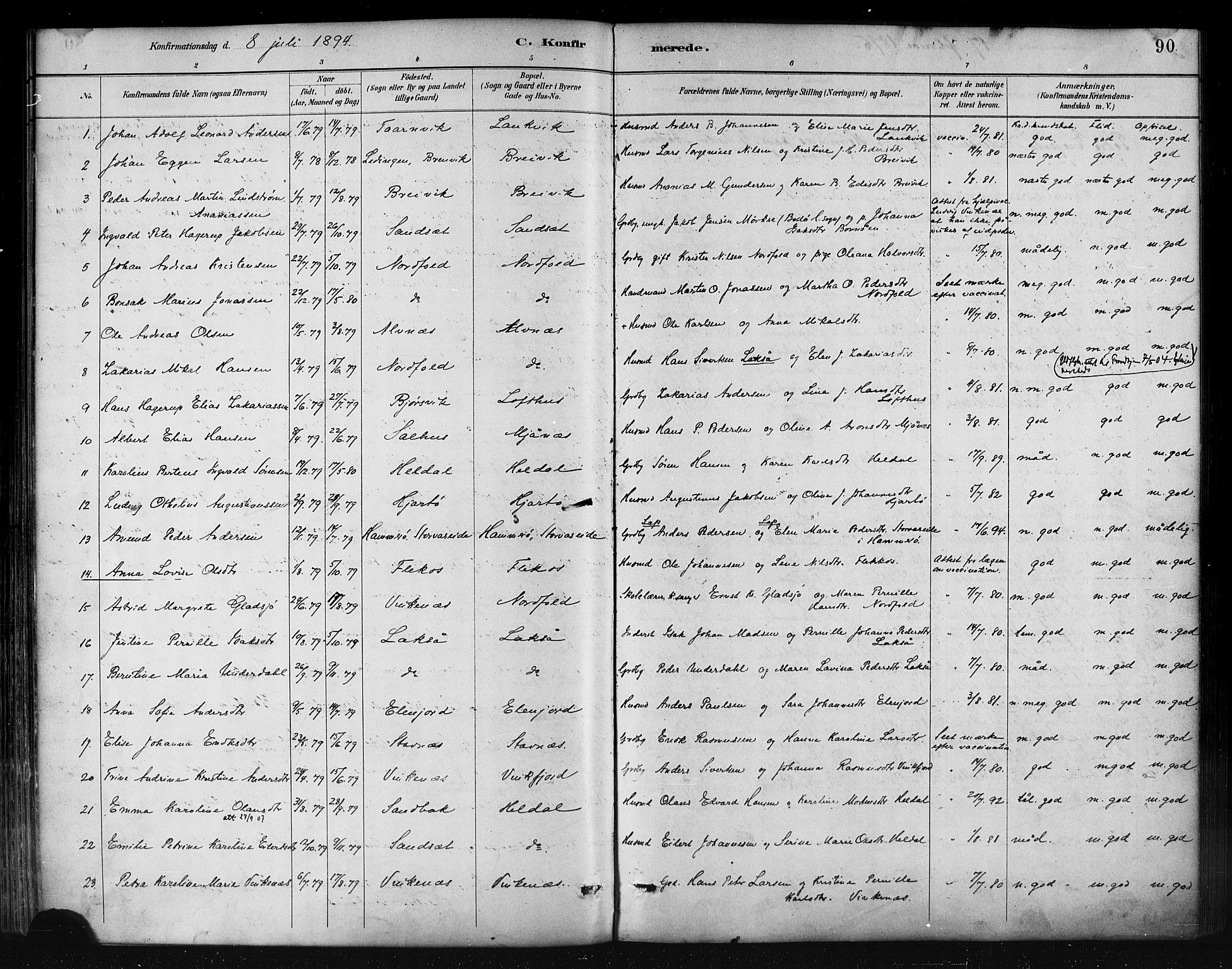 Ministerialprotokoller, klokkerbøker og fødselsregistre - Nordland, AV/SAT-A-1459/858/L0831: Parish register (official) no. 858A01, 1884-1902, p. 90