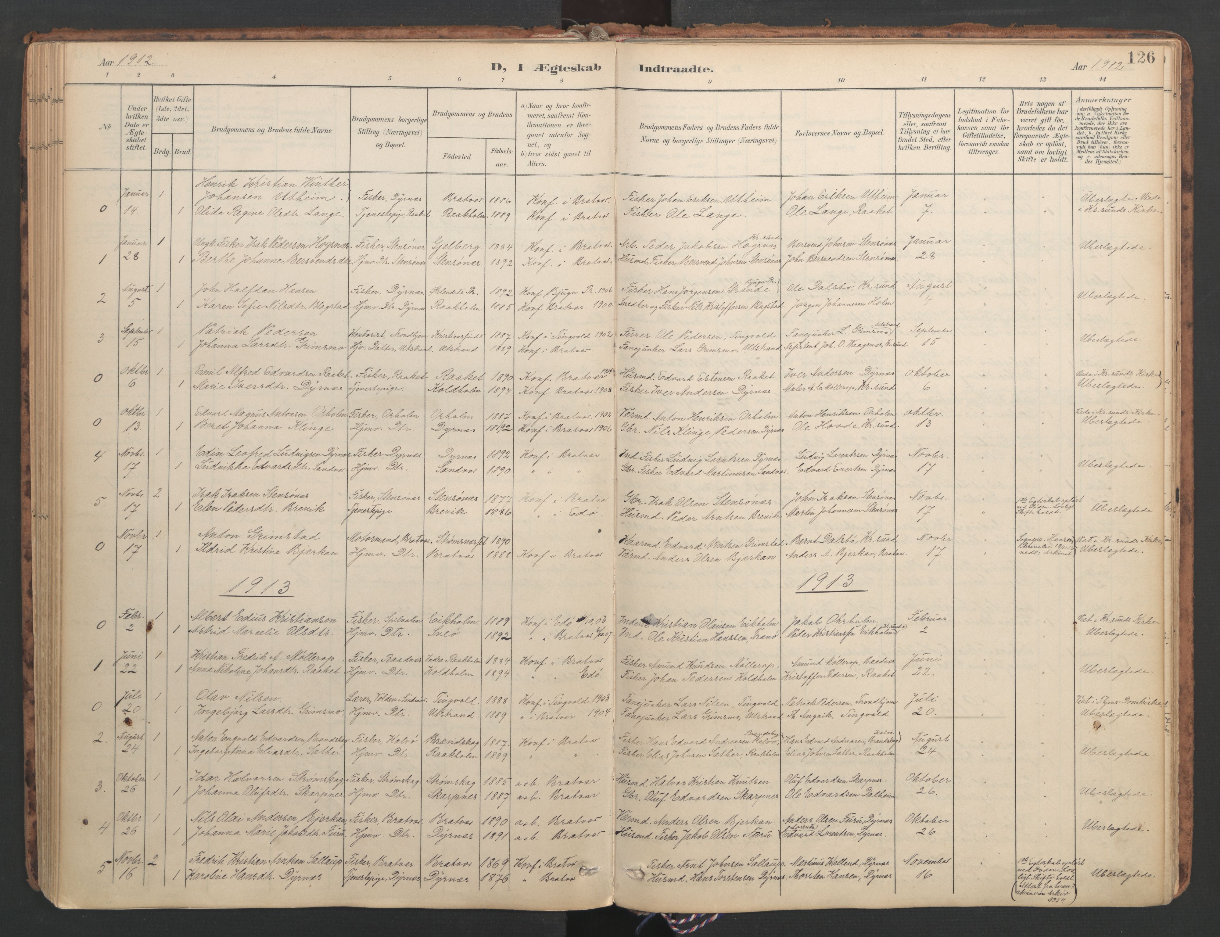 Ministerialprotokoller, klokkerbøker og fødselsregistre - Møre og Romsdal, SAT/A-1454/582/L0948: Parish register (official) no. 582A02, 1901-1922, p. 126