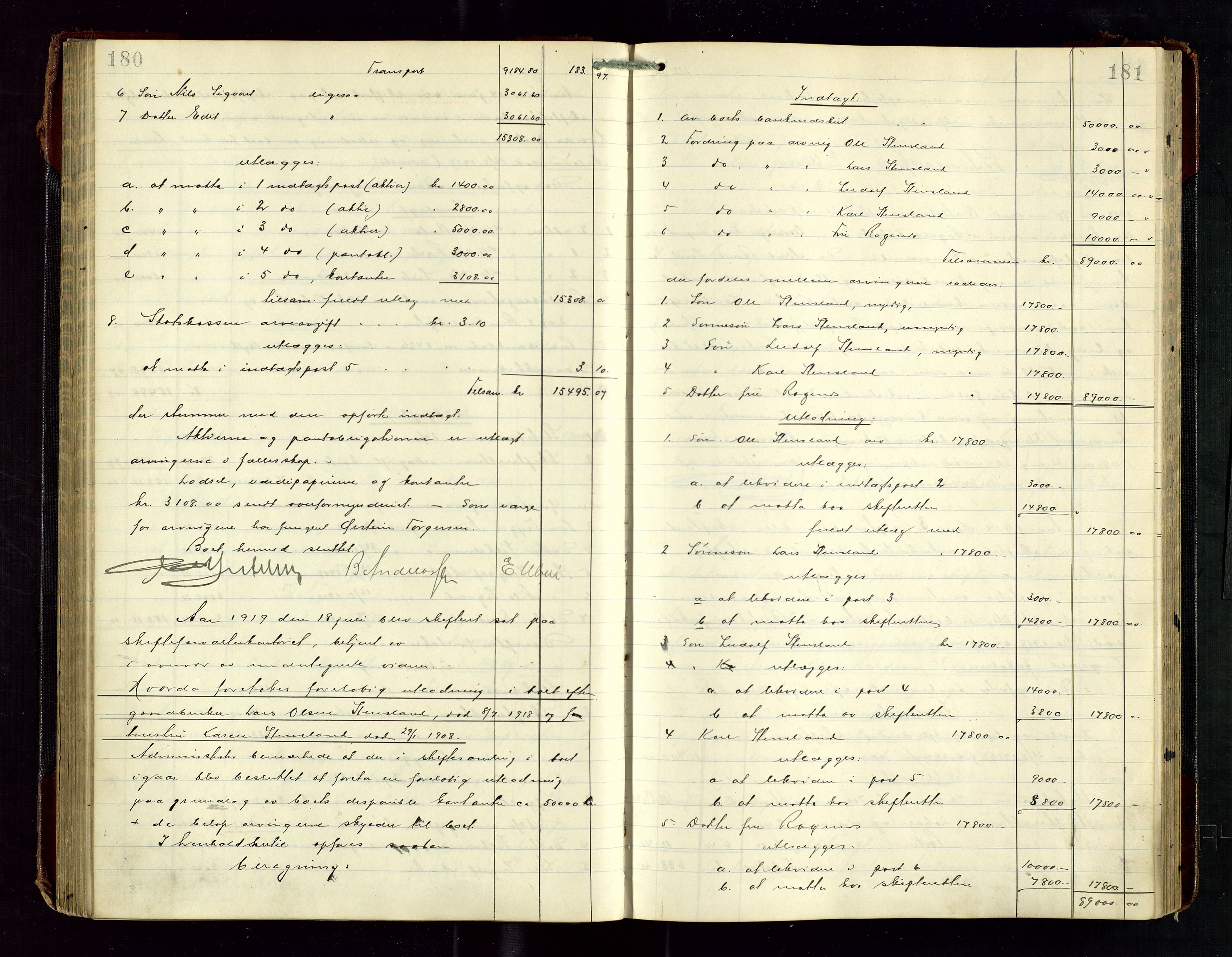 Haugesund tingrett, AV/SAST-A-101415/01/IV/IVD/L0003: Skifteutlodningsprotokoll, med register, 1915-1924, p. 180-181