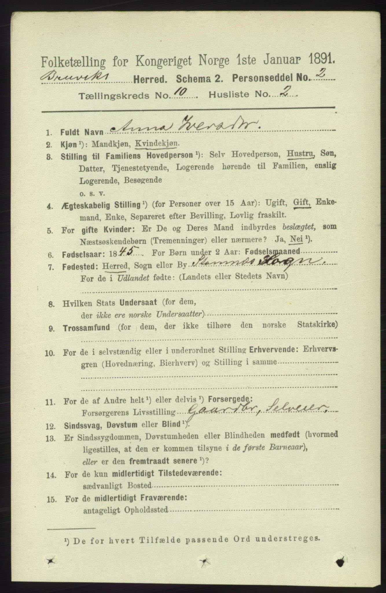 RA, 1891 census for 1251 Bruvik, 1891, p. 3663