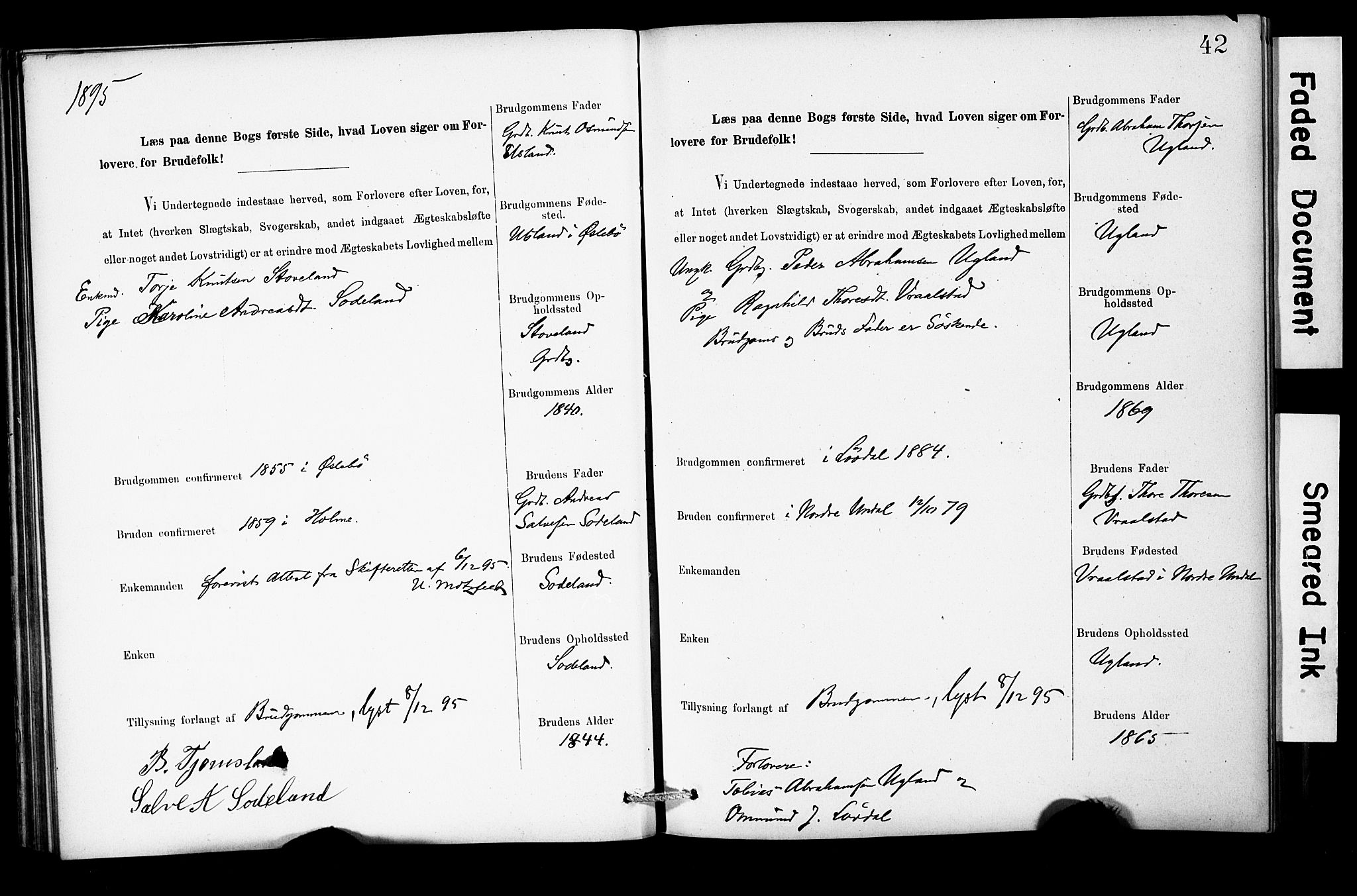 Holum sokneprestkontor, SAK/1111-0022/F/Fe/L0004: Banns register no. II 5 4, 1890-1914, p. 42