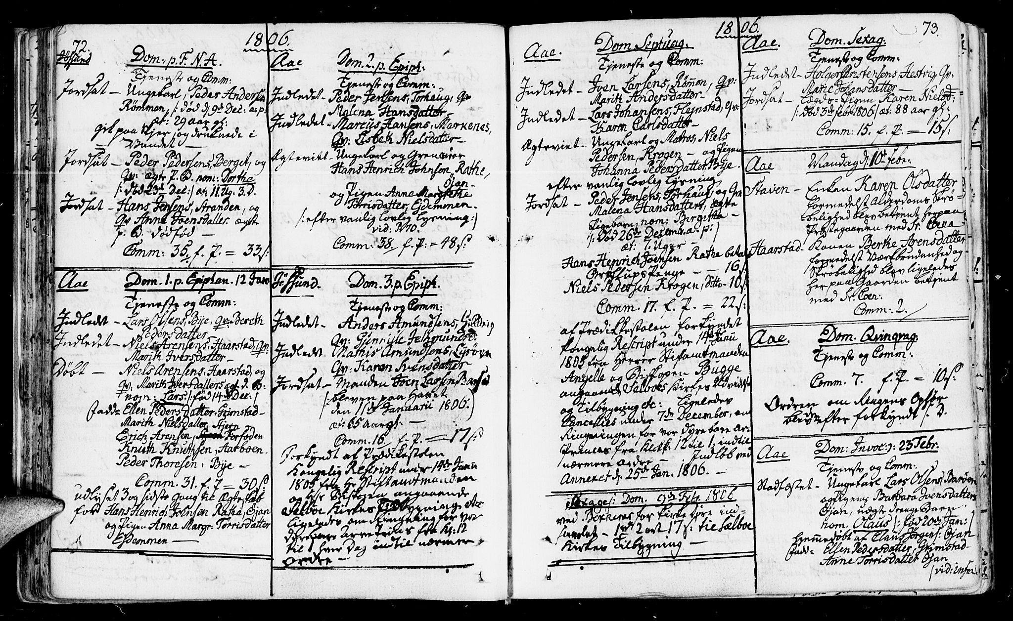 Ministerialprotokoller, klokkerbøker og fødselsregistre - Sør-Trøndelag, SAT/A-1456/655/L0674: Parish register (official) no. 655A03, 1802-1826, p. 72-73