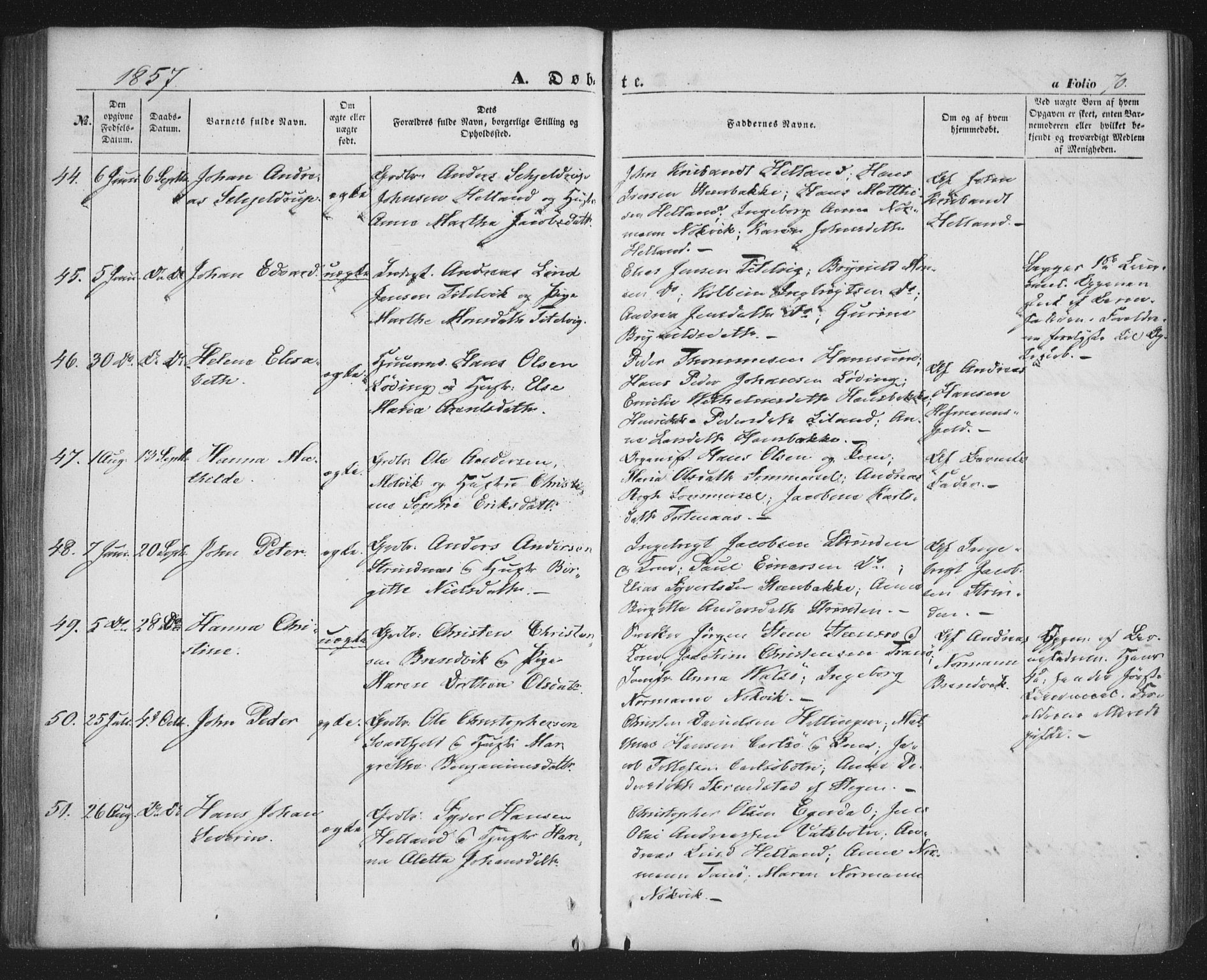 Ministerialprotokoller, klokkerbøker og fødselsregistre - Nordland, SAT/A-1459/859/L0844: Parish register (official) no. 859A04, 1849-1862, p. 70