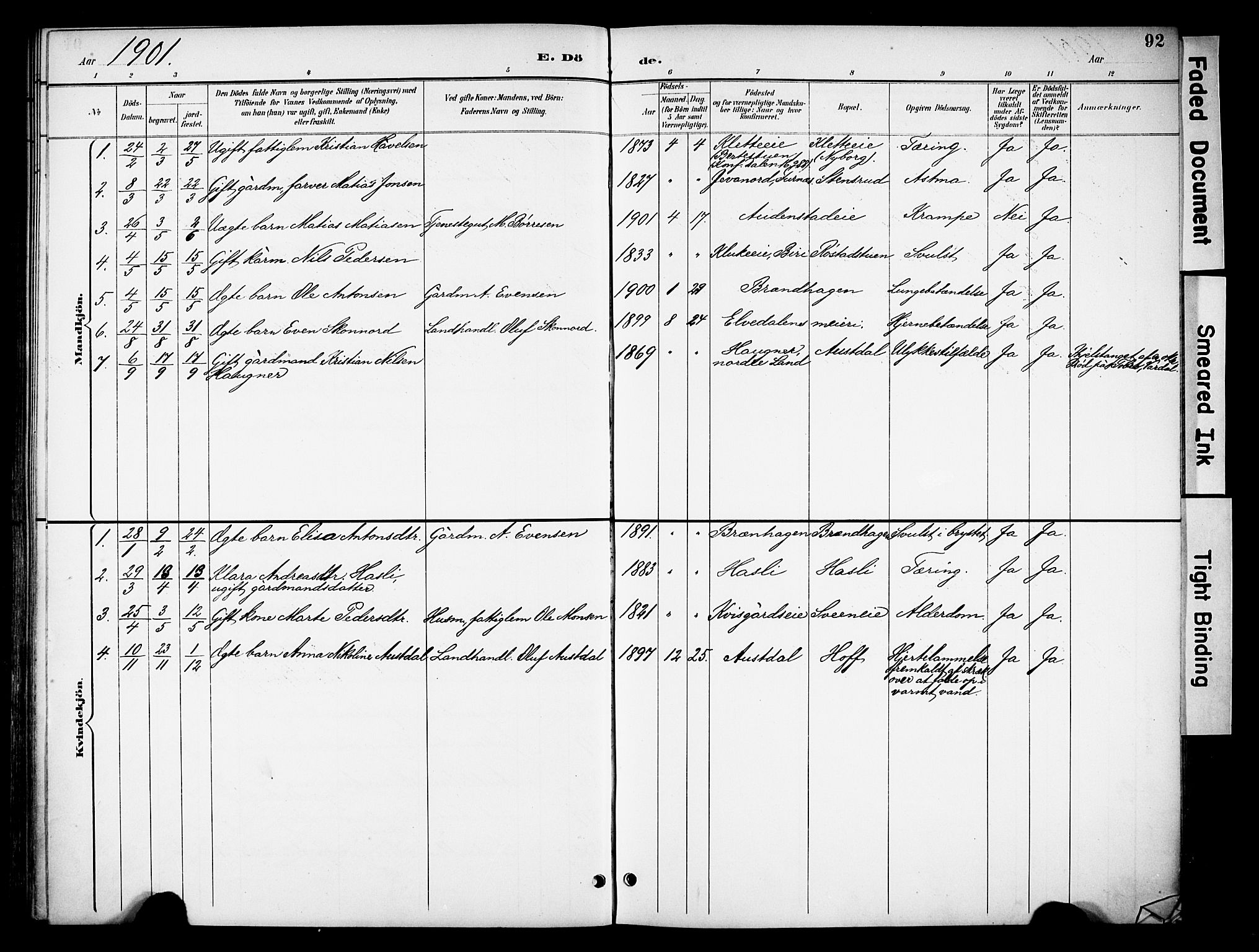 Biri prestekontor, SAH/PREST-096/H/Ha/Haa/L0008: Parish register (official) no. 8, 1894-1901, p. 92