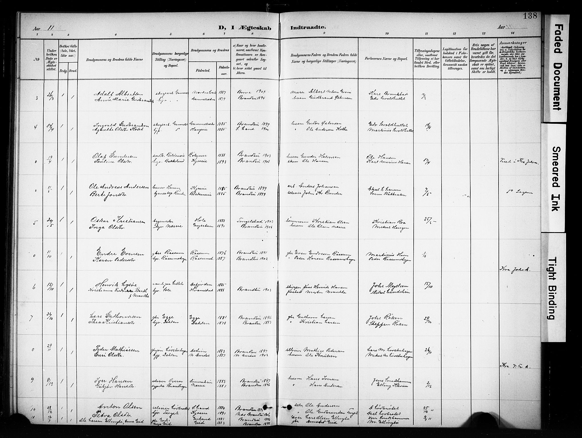 Brandbu prestekontor, SAH/PREST-114/H/Ha/Hab/L0005: Parish register (copy) no. 5, 1900-1913, p. 138