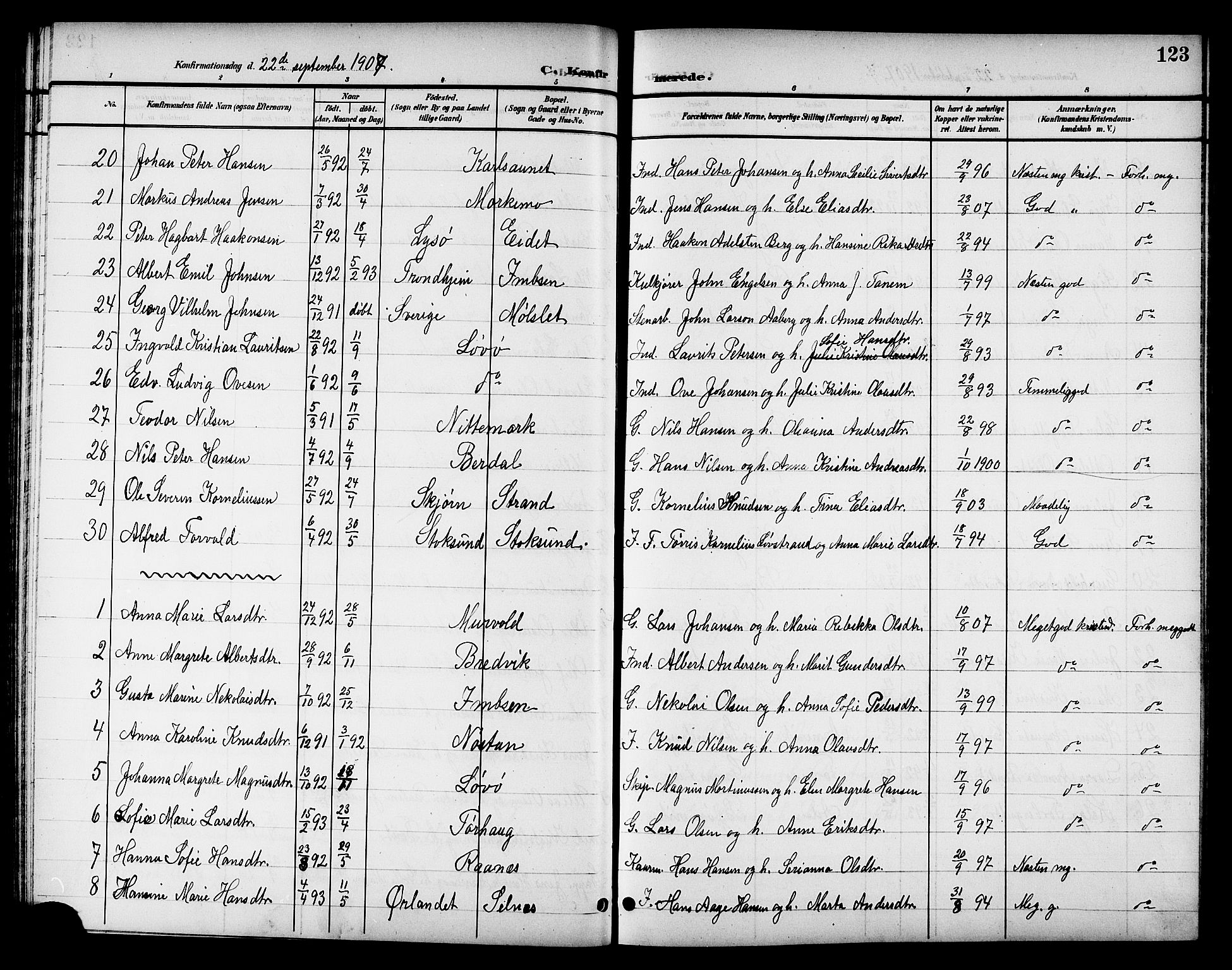 Ministerialprotokoller, klokkerbøker og fødselsregistre - Sør-Trøndelag, AV/SAT-A-1456/655/L0688: Parish register (copy) no. 655C04, 1899-1922, p. 123