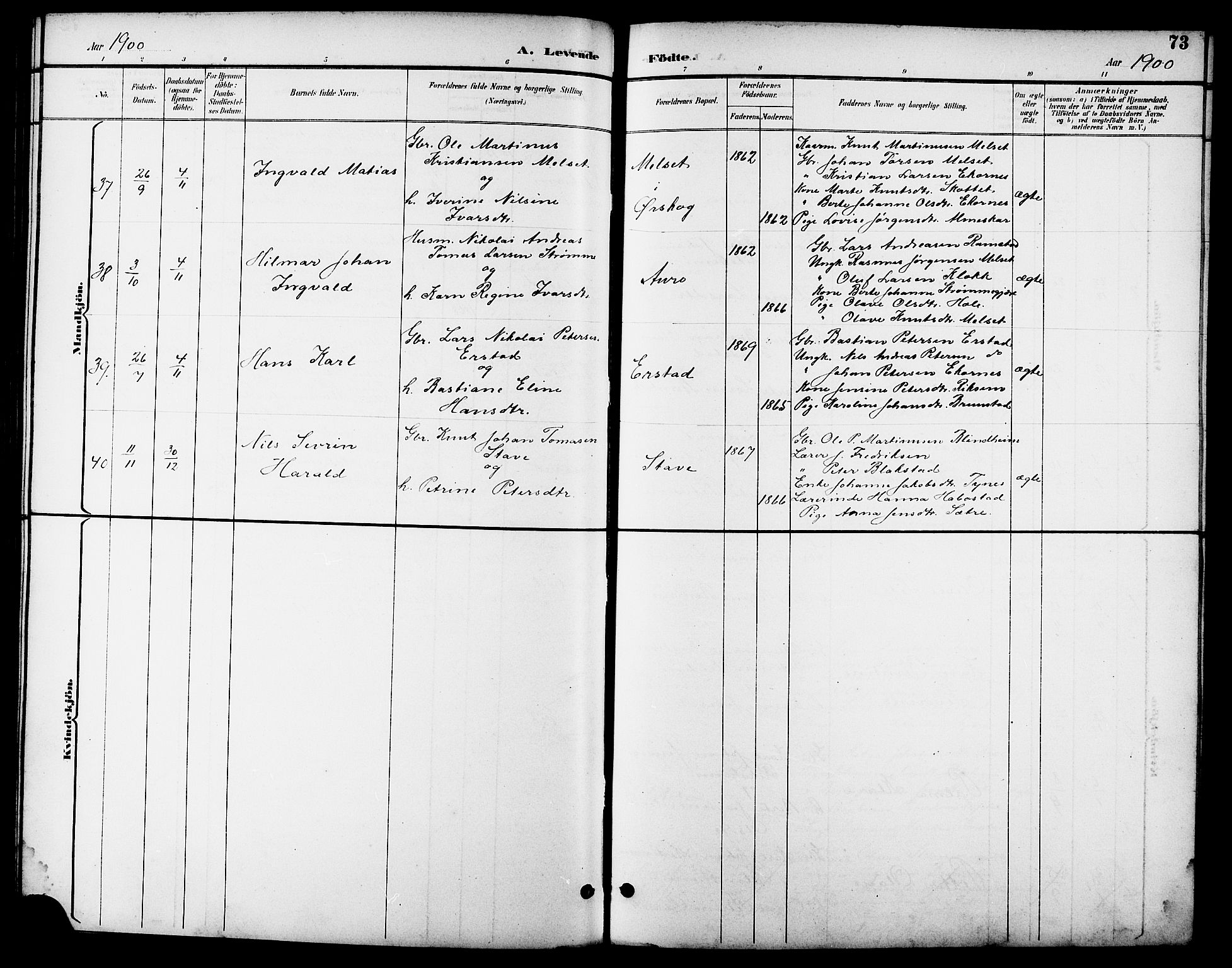 Ministerialprotokoller, klokkerbøker og fødselsregistre - Møre og Romsdal, AV/SAT-A-1454/523/L0340: Parish register (copy) no. 523C03, 1892-1902, p. 73