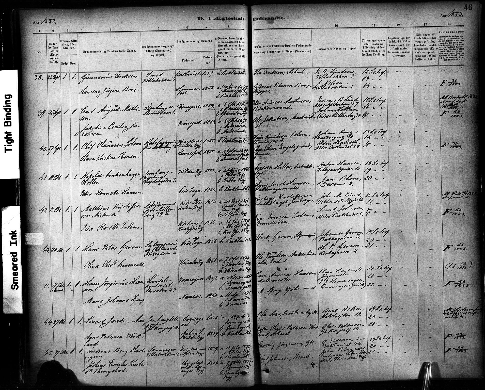 Ministerialprotokoller, klokkerbøker og fødselsregistre - Sør-Trøndelag, AV/SAT-A-1456/604/L0189: Parish register (official) no. 604A10, 1878-1892, p. 46