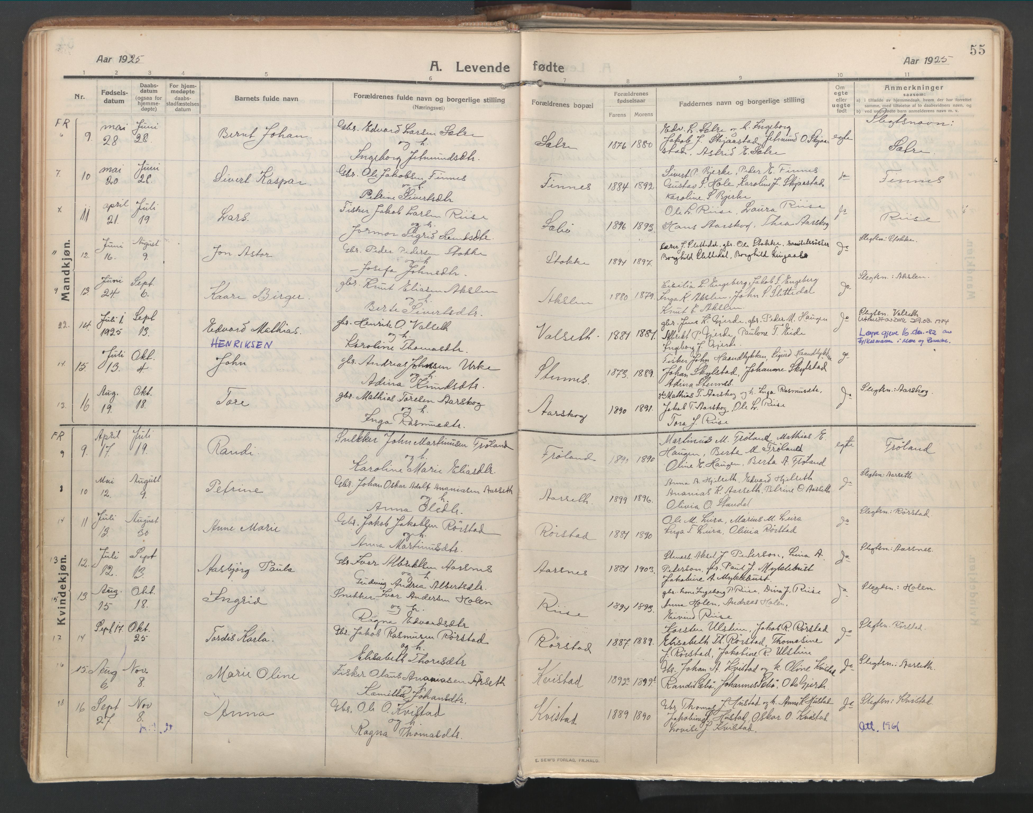 Ministerialprotokoller, klokkerbøker og fødselsregistre - Møre og Romsdal, AV/SAT-A-1454/515/L0212: Parish register (official) no. 515A08, 1911-1935, p. 55