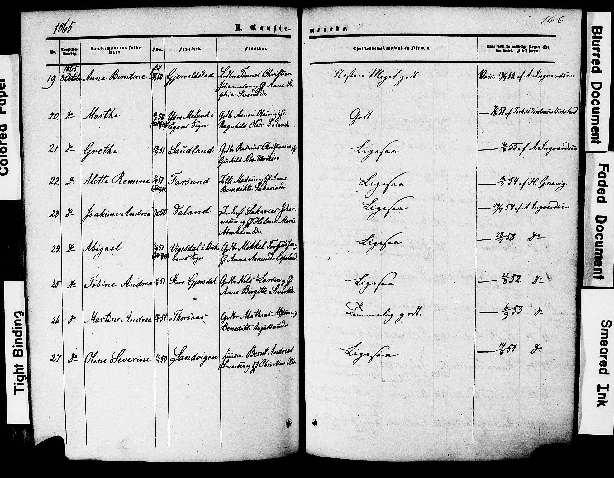 Herad sokneprestkontor, AV/SAK-1111-0018/F/Fa/Faa/L0005: Parish register (official) no. A 5, 1853-1886, p. 166