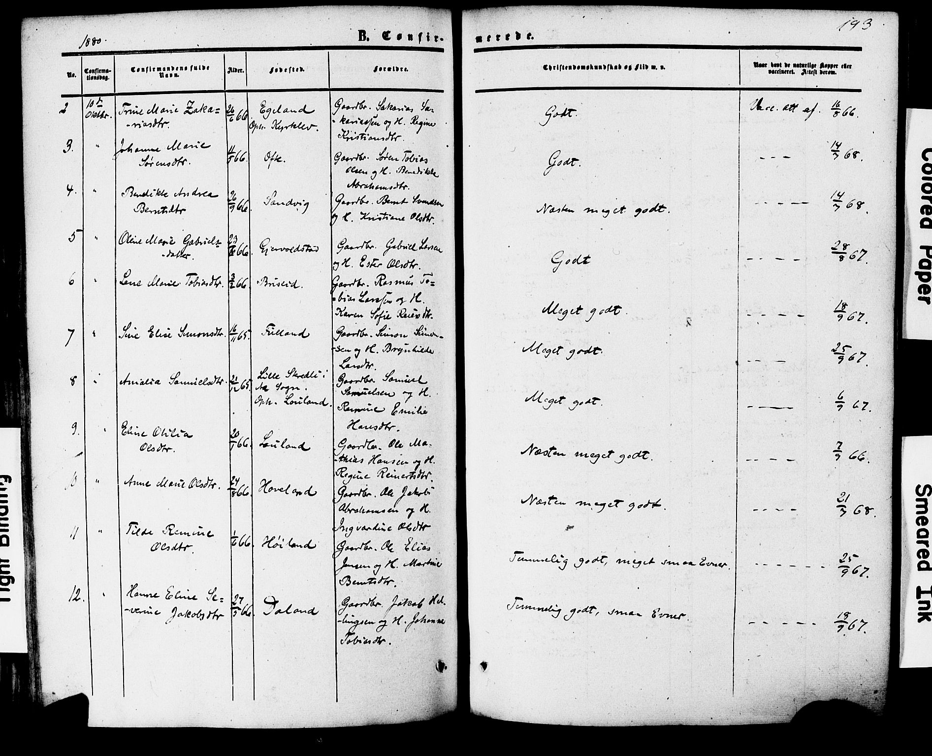 Herad sokneprestkontor, SAK/1111-0018/F/Fa/Faa/L0005: Parish register (official) no. A 5, 1853-1886, p. 193