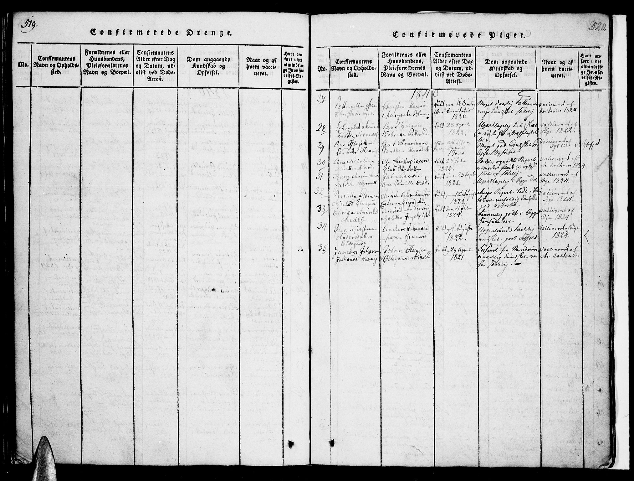 Ministerialprotokoller, klokkerbøker og fødselsregistre - Nordland, AV/SAT-A-1459/863/L0894: Parish register (official) no. 863A06, 1821-1851, p. 519-520