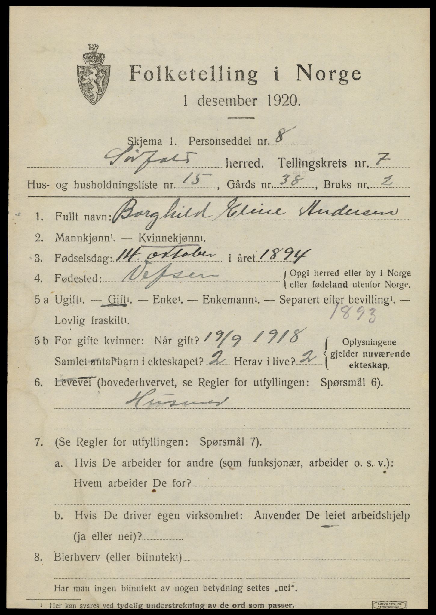 SAT, 1920 census for Sørfold, 1920, p. 4071