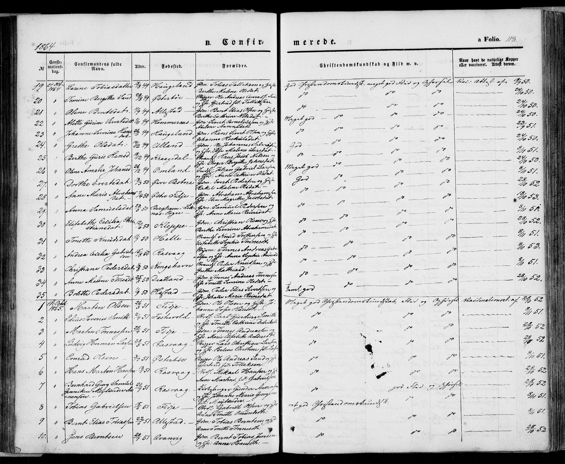 Flekkefjord sokneprestkontor, SAK/1111-0012/F/Fa/Fab/L0004: Parish register (official) no. A 4, 1850-1875, p. 118