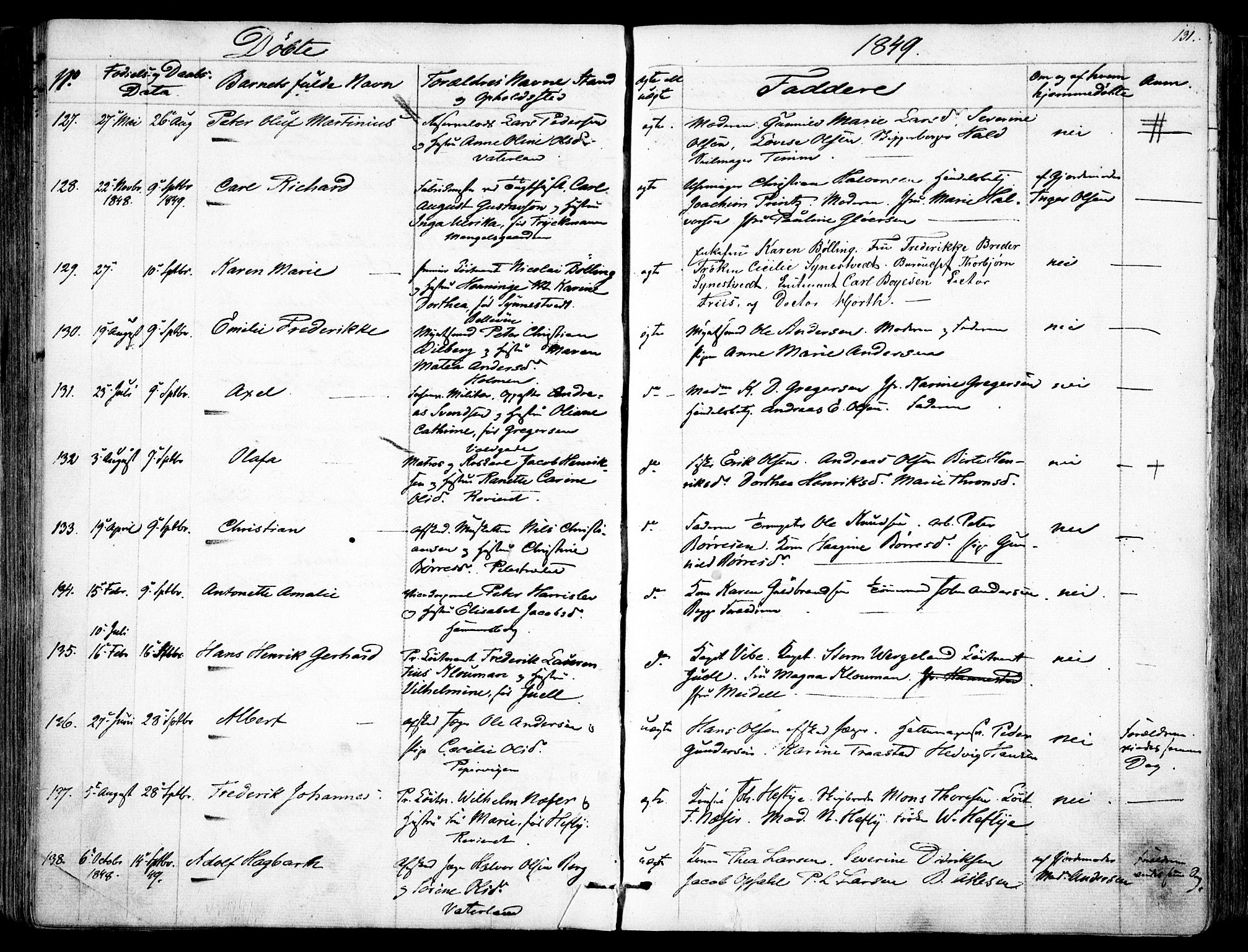 Garnisonsmenigheten Kirkebøker, AV/SAO-A-10846/F/Fa/L0008: Parish register (official) no. 8, 1842-1859, p. 131