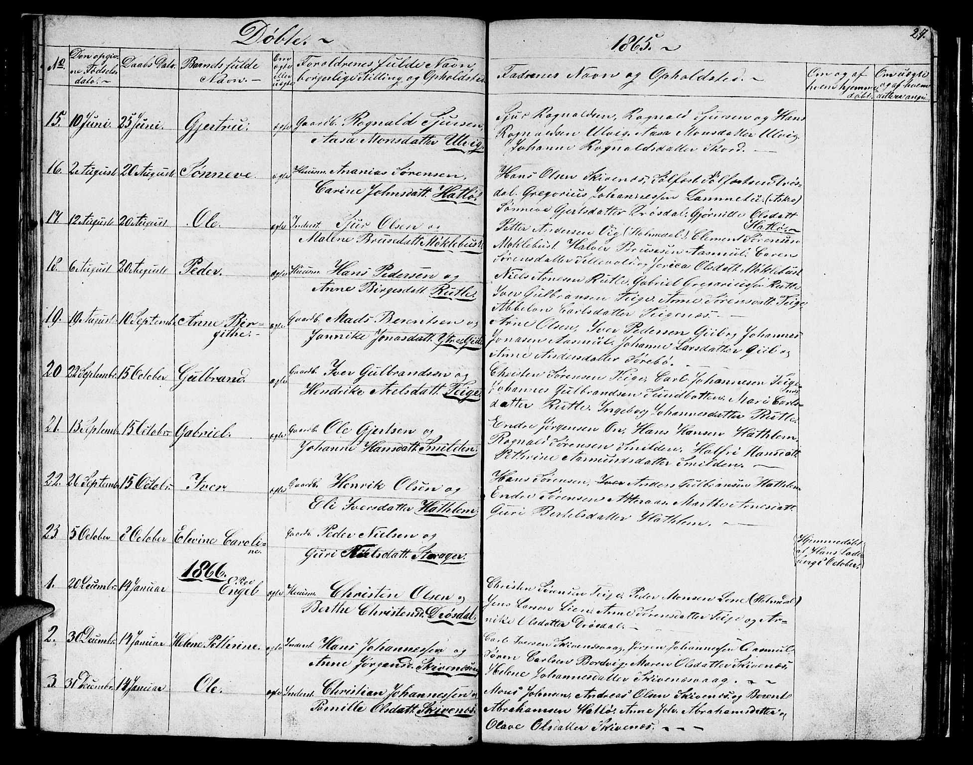 Hyllestad sokneprestembete, SAB/A-80401: Parish register (copy) no. C 1, 1853-1873, p. 27
