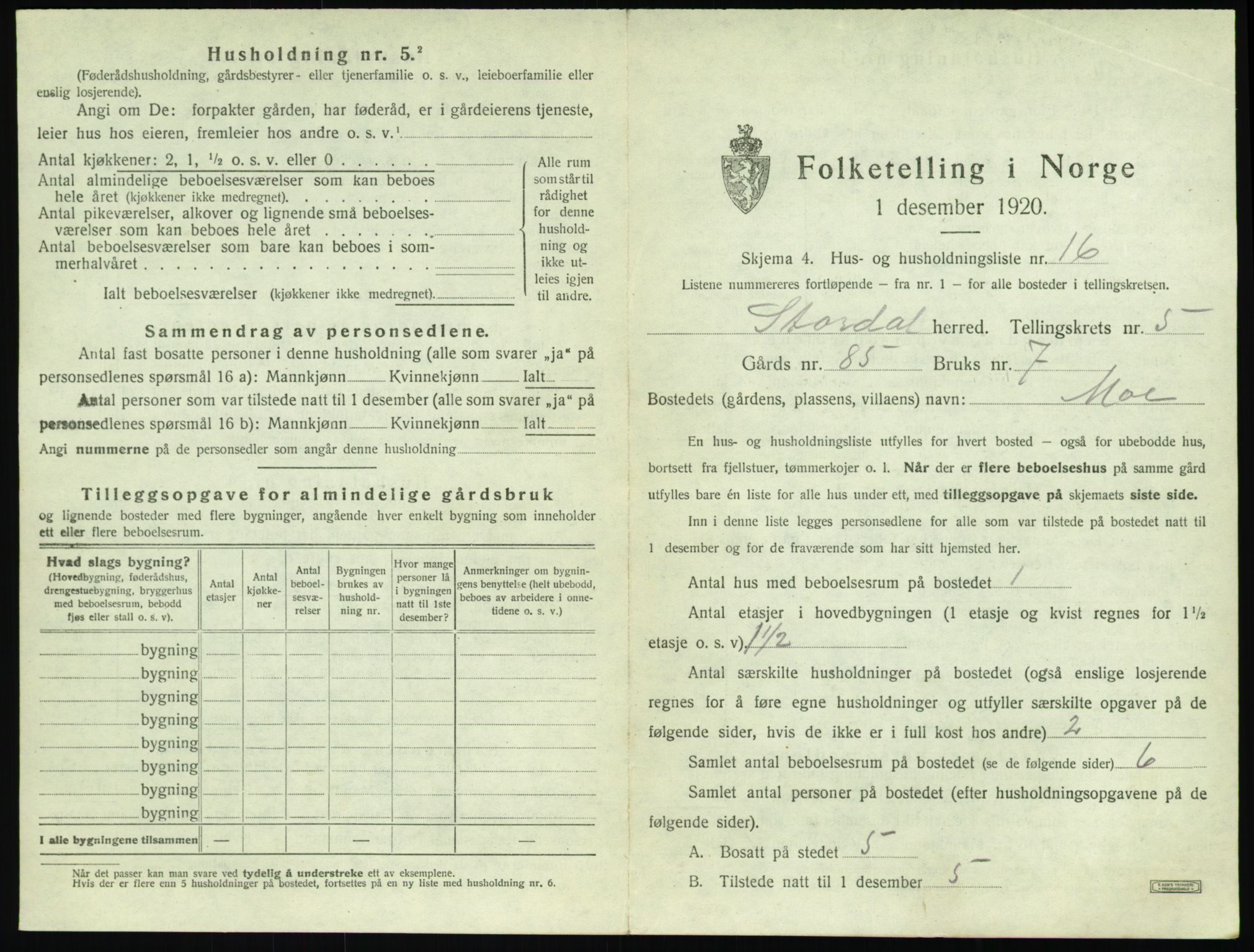 SAT, 1920 census for Stordal, 1920, p. 264